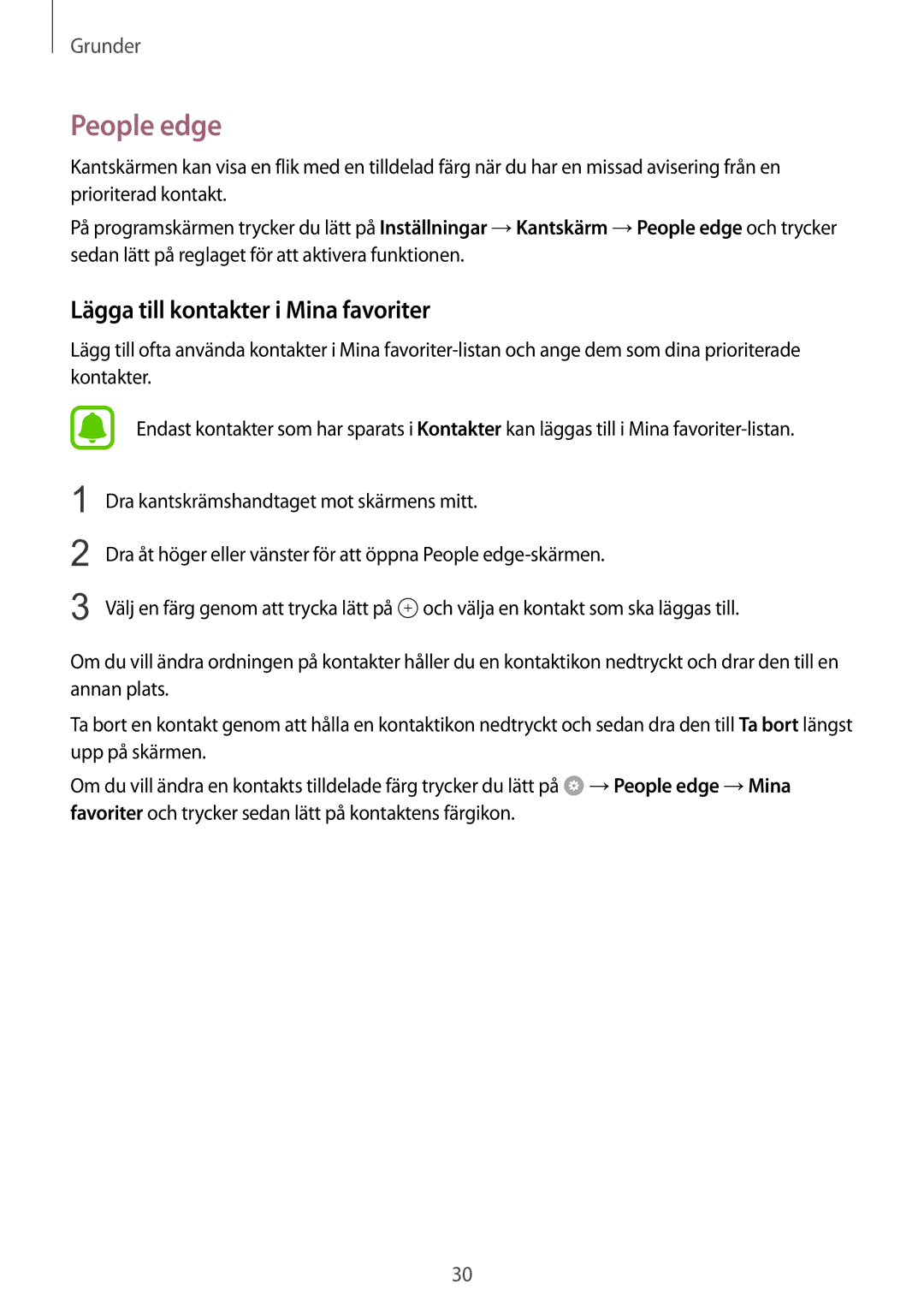 Samsung SM-G928FZSANEE, SM-G928FZDANEE, SM-G928FZKANEE manual People edge, Lägga till kontakter i Mina favoriter 