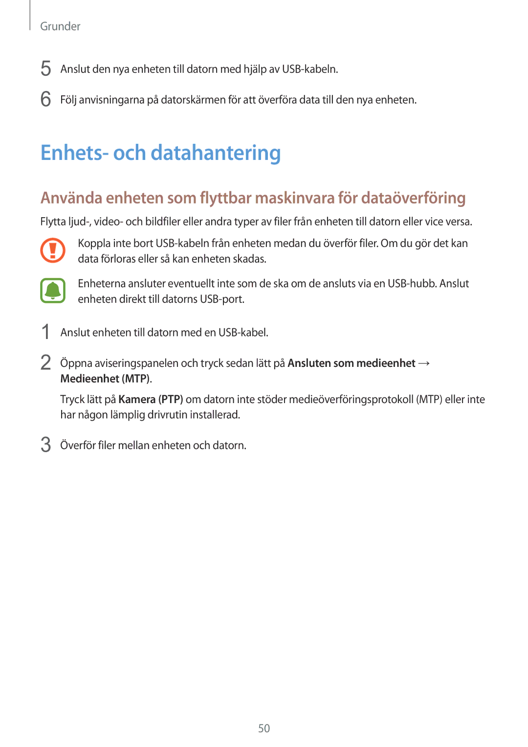 Samsung SM-G928FZKANEE, SM-G928FZSANEE, SM-G928FZDANEE manual Enhets- och datahantering, Medieenhet MTP 