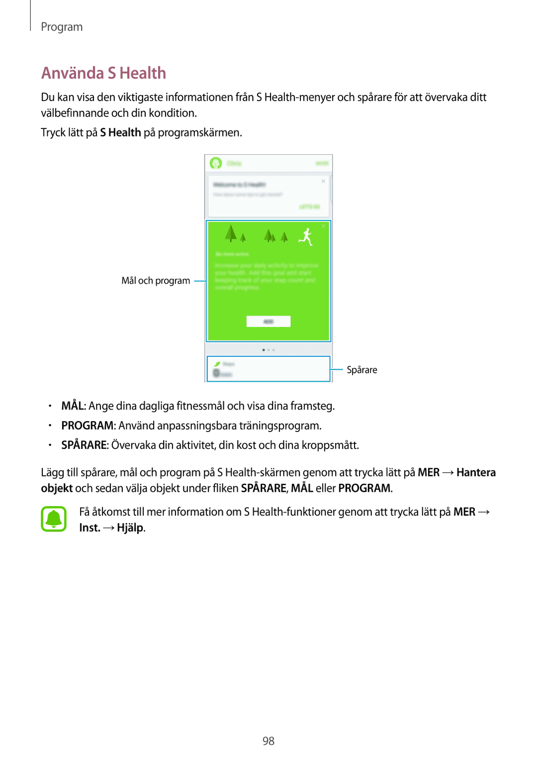 Samsung SM-G928FZKANEE, SM-G928FZSANEE, SM-G928FZDANEE manual Använda S Health 