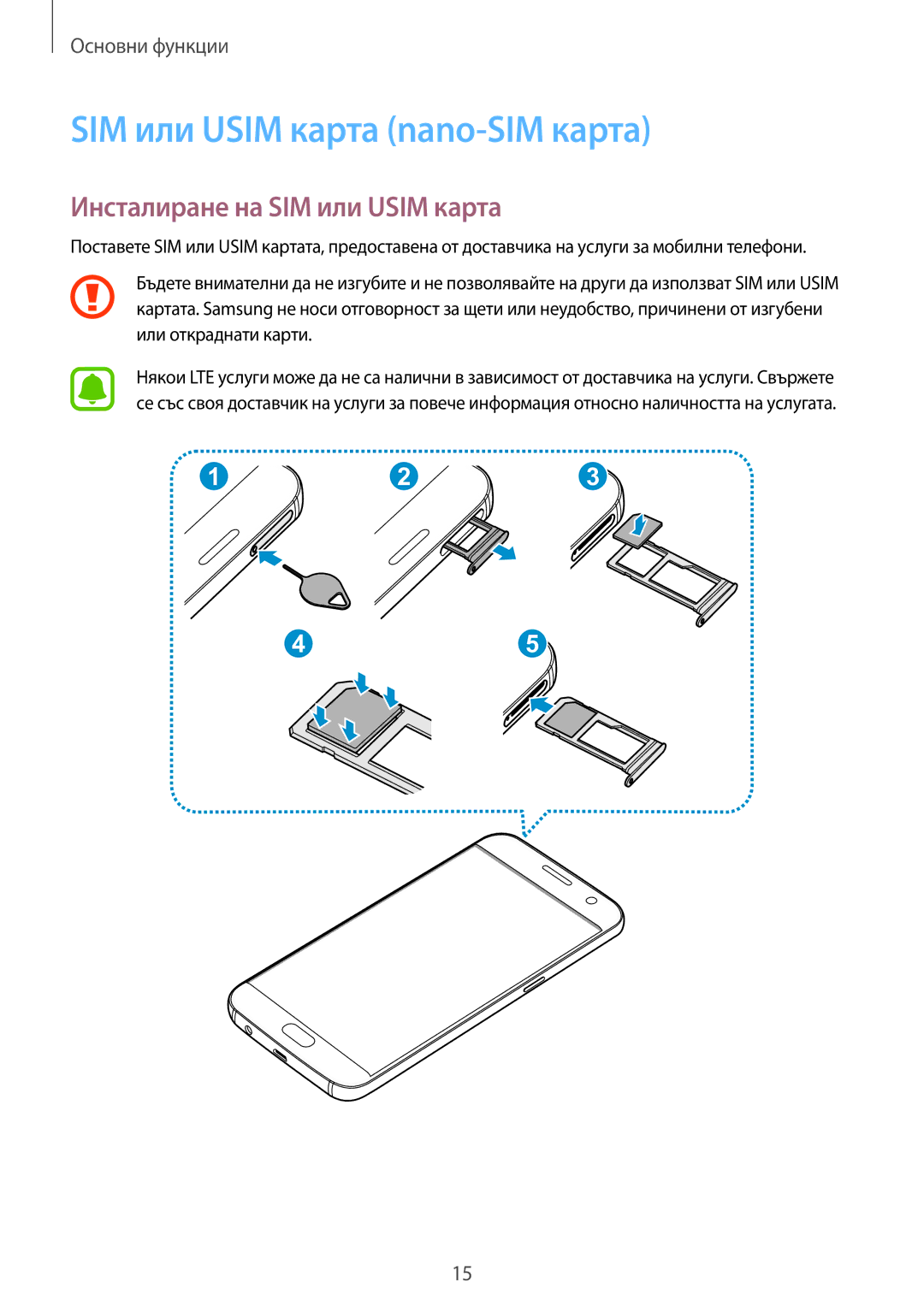 Samsung SM-G930FZSABGL, SM-G930FEDABGL, SM-G930FZDABGL SIM или Usim карта nano-SIM карта, Инсталиране на SIM или Usim карта 