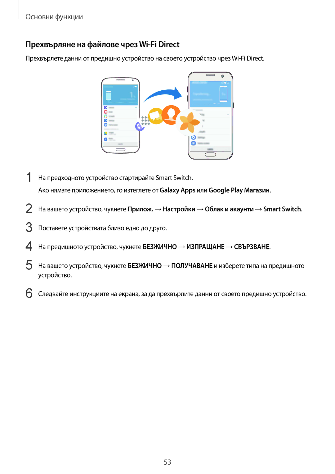 Samsung SM-G930FZDABGL, SM-G930FEDABGL, SM-G930FZKABGL, SM-G930FZSABGL manual Прехвърляне на файлове чрез Wi-Fi Direct 