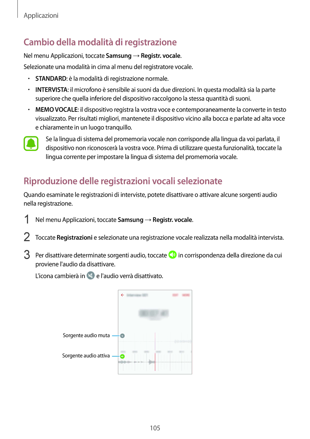 Samsung SM-G930FEDAITV manual Cambio della modalità di registrazione, Riproduzione delle registrazioni vocali selezionate 