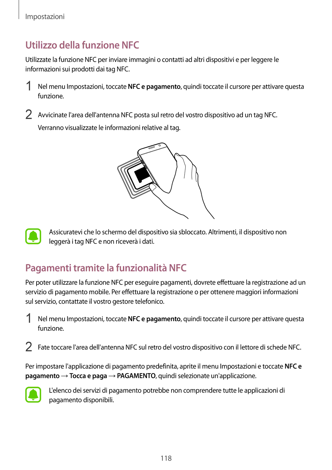 Samsung SM-G930FZDAITV, SM-G930FEDAITV, SM-G930FZWAITV Utilizzo della funzione NFC, Pagamenti tramite la funzionalità NFC 