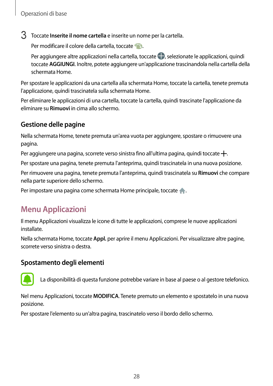 Samsung SM-G930FZDAITV, SM-G930FEDAITV, SM-G930FZWAITV, SM-G930FZSAITV manual Menu Applicazioni, Gestione delle pagine 