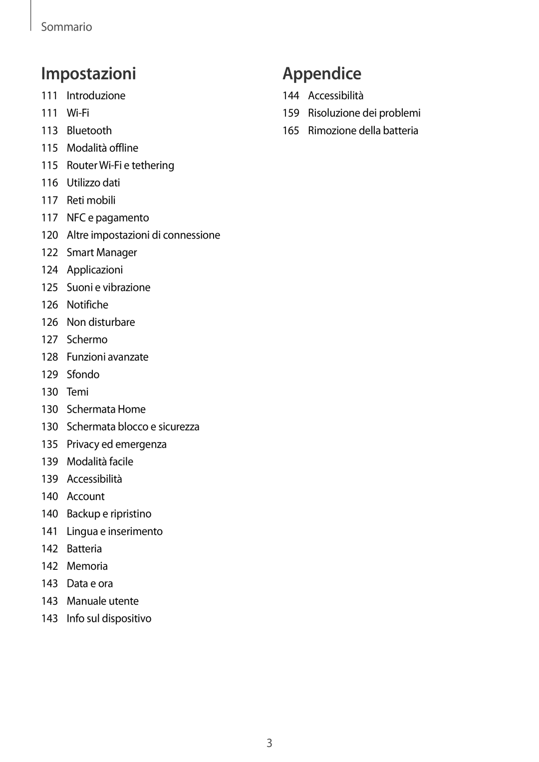 Samsung SM-G930FZDAITV, SM-G930FEDAITV, SM-G930FZWAITV, SM-G930FZSAITV, SM-G930FZKAITV manual ImpostazioniAppendice 