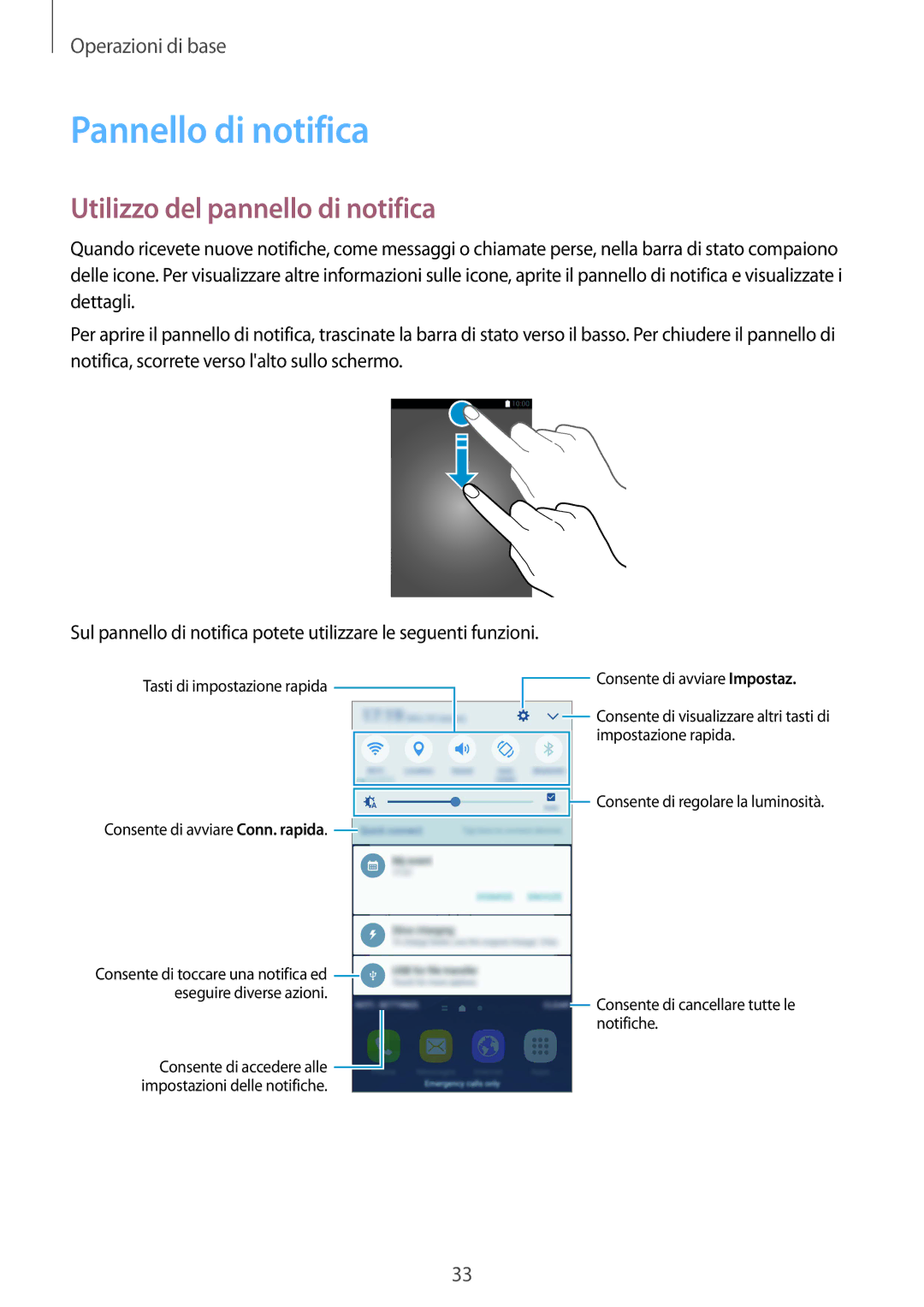 Samsung SM-G930FZDAITV, SM-G930FEDAITV, SM-G930FZWAITV manual Pannello di notifica, Utilizzo del pannello di notifica 