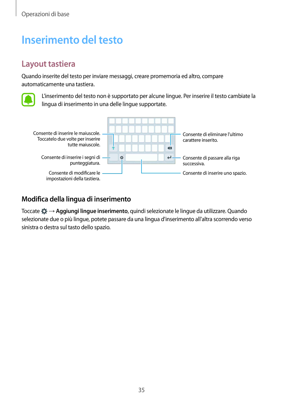 Samsung SM-G930FEDAITV, SM-G930FZWAITV manual Inserimento del testo, Layout tastiera, Modifica della lingua di inserimento 