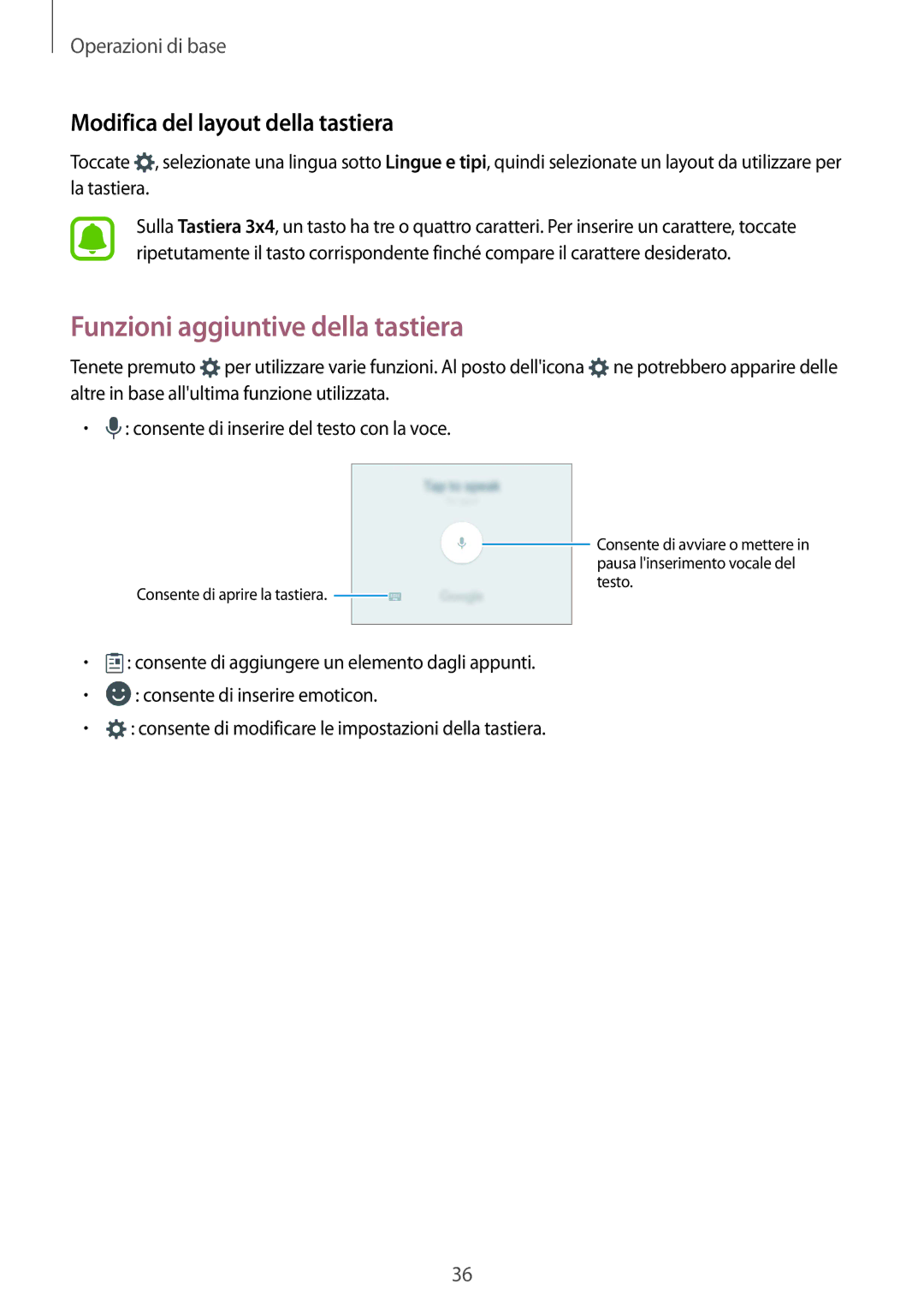 Samsung SM-G930FZWAITV, SM-G930FEDAITV manual Funzioni aggiuntive della tastiera, Modifica del layout della tastiera 