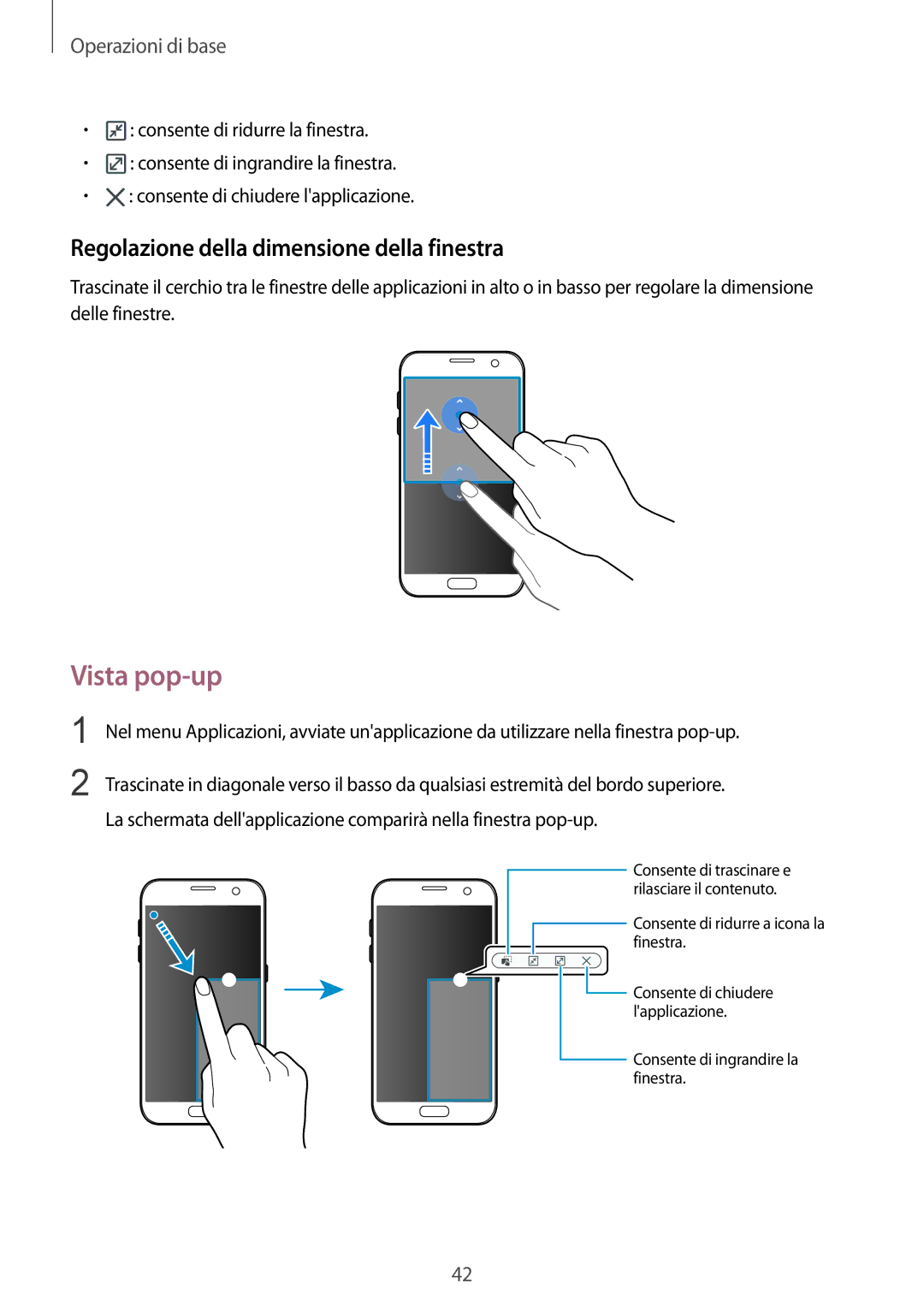 Samsung SM-G930FZSAITV, SM-G930FEDAITV, SM-G930FZWAITV manual Vista pop-up, Regolazione della dimensione della finestra 