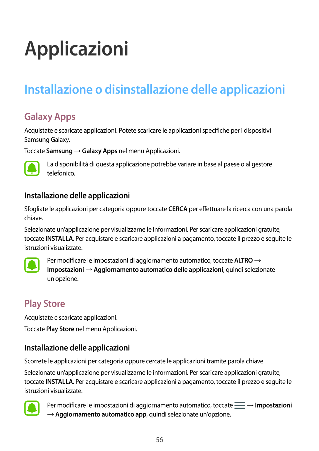 Samsung SM-G930FZWAITV, SM-G930FEDAITV, SM-G930FZSAITV manual Galaxy Apps, Play Store, Installazione delle applicazioni 