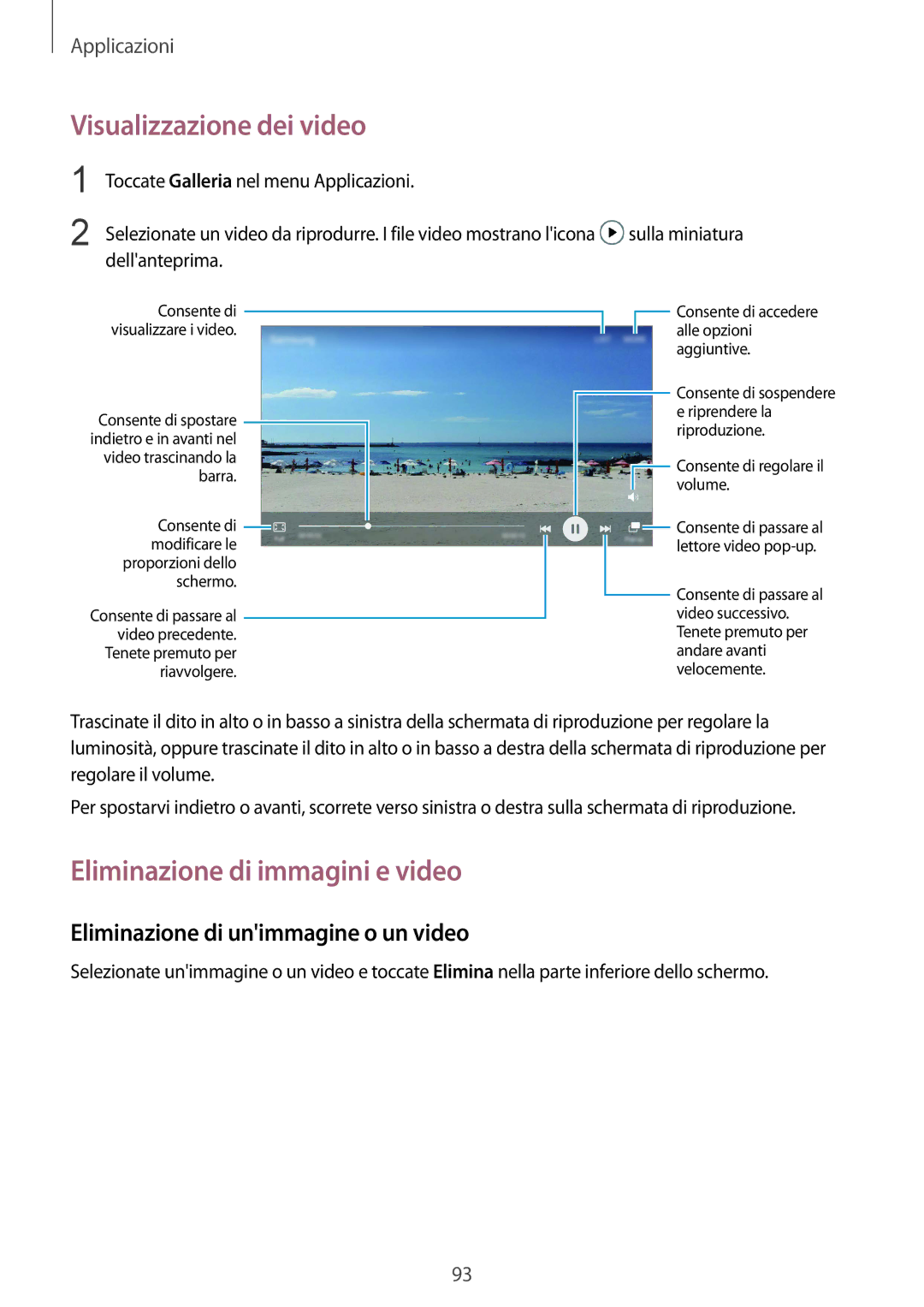 Samsung SM-G930FZDAITV Visualizzazione dei video, Eliminazione di immagini e video, Eliminazione di unimmagine o un video 