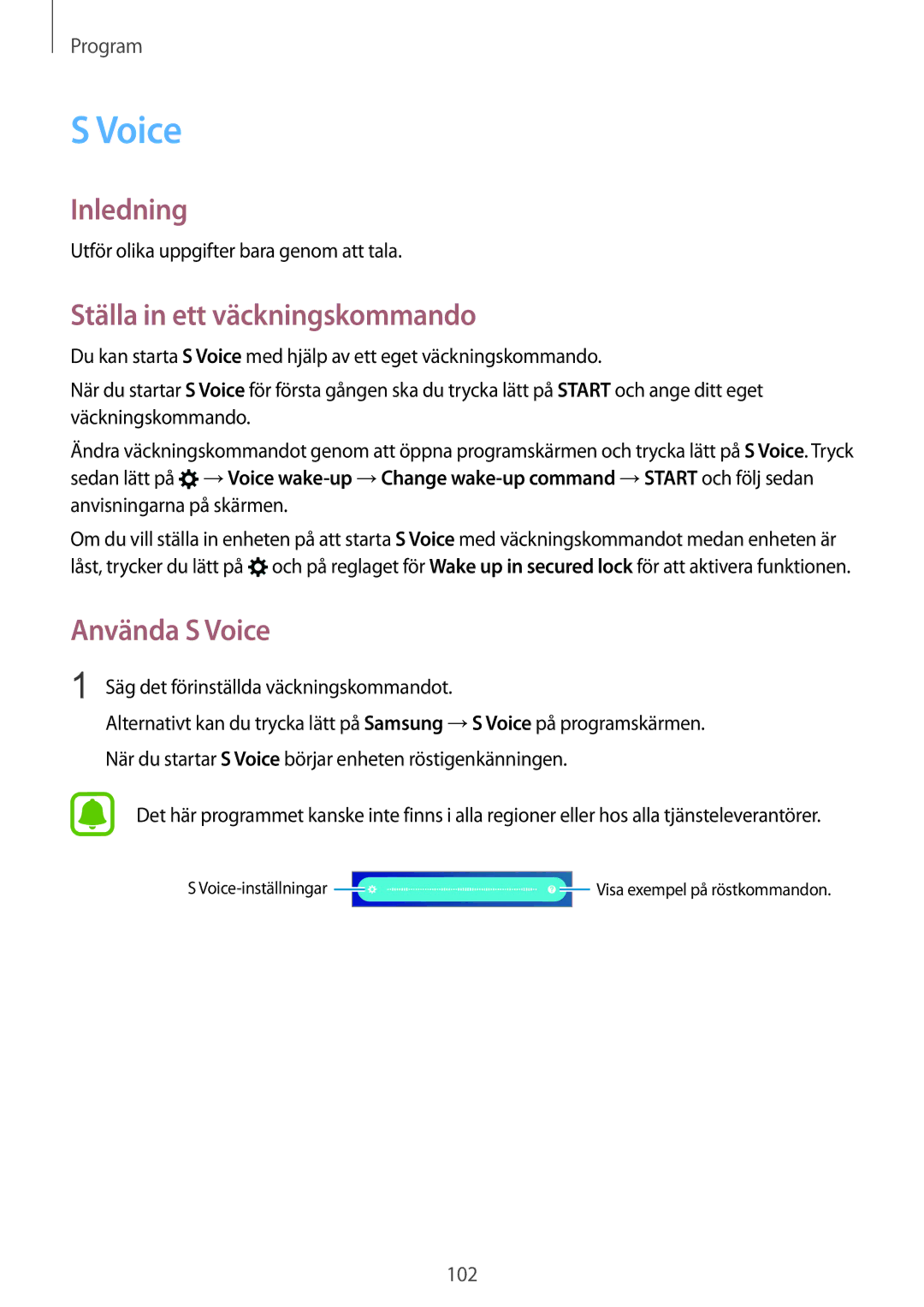 Samsung SM-G930FZSANEE Ställa in ett väckningskommando, Använda S Voice, Utför olika uppgifter bara genom att tala 