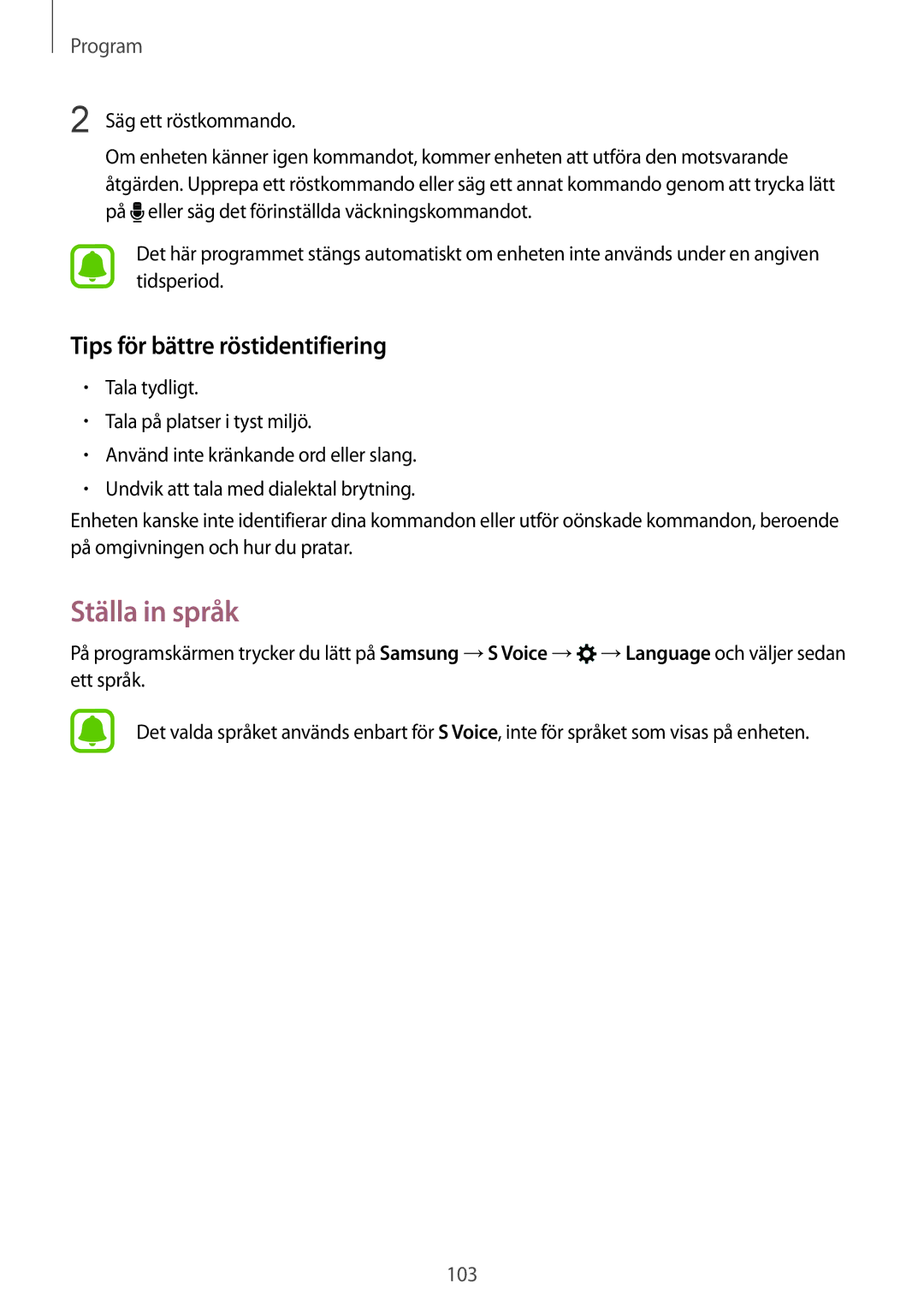 Samsung SM-G930FZKANEE, SM-G930FEDANEE manual Ställa in språk, Tips för bättre röstidentifiering, Säg ett röstkommando 