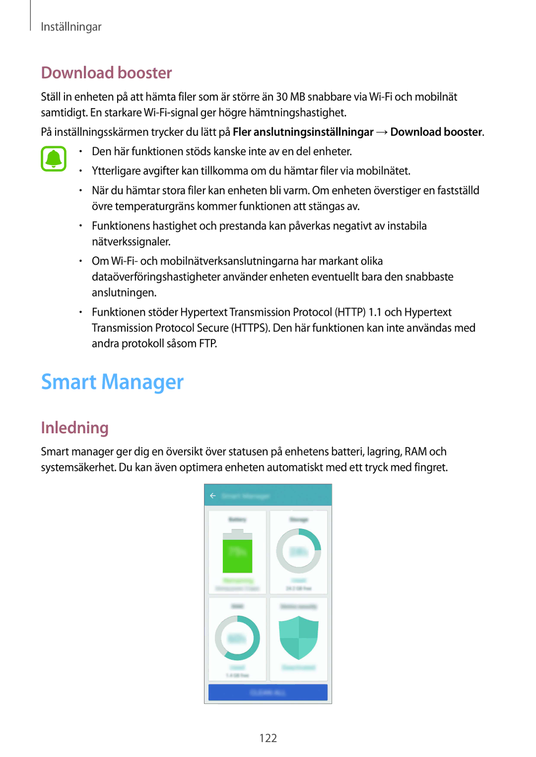 Samsung SM-G930FZSANEE, SM-G930FEDANEE, SM-G930FZWANEE, SM-G930FZKANEE, SM-G930FZDANEE manual Smart Manager, Download booster 