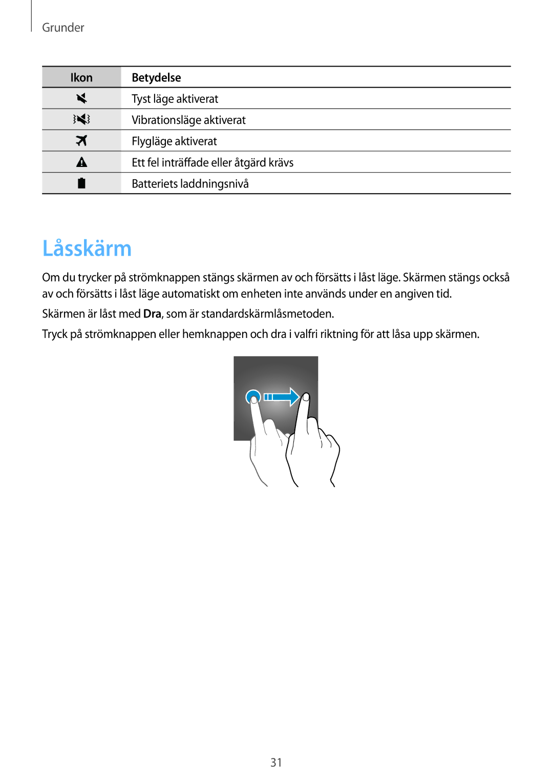 Samsung SM-G930FZWANEE, SM-G930FEDANEE, SM-G930FZSANEE, SM-G930FZKANEE, SM-G930FZDANEE manual Låsskärm 