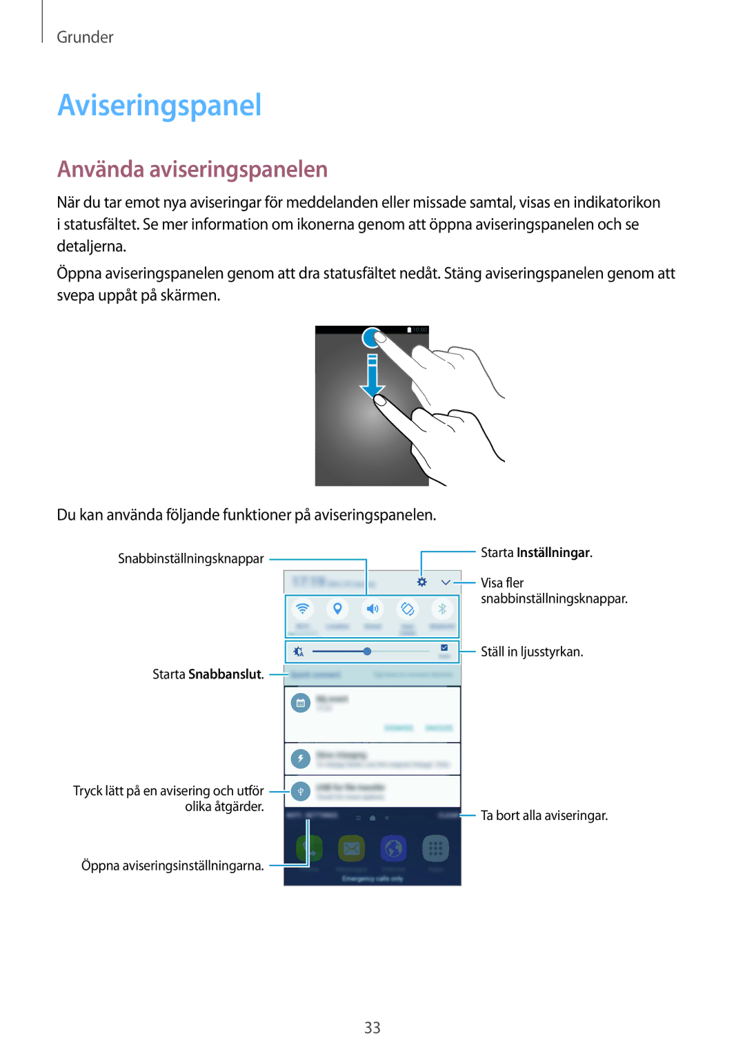 Samsung SM-G930FZKANEE, SM-G930FEDANEE, SM-G930FZWANEE, SM-G930FZSANEE manual Aviseringspanel, Använda aviseringspanelen 