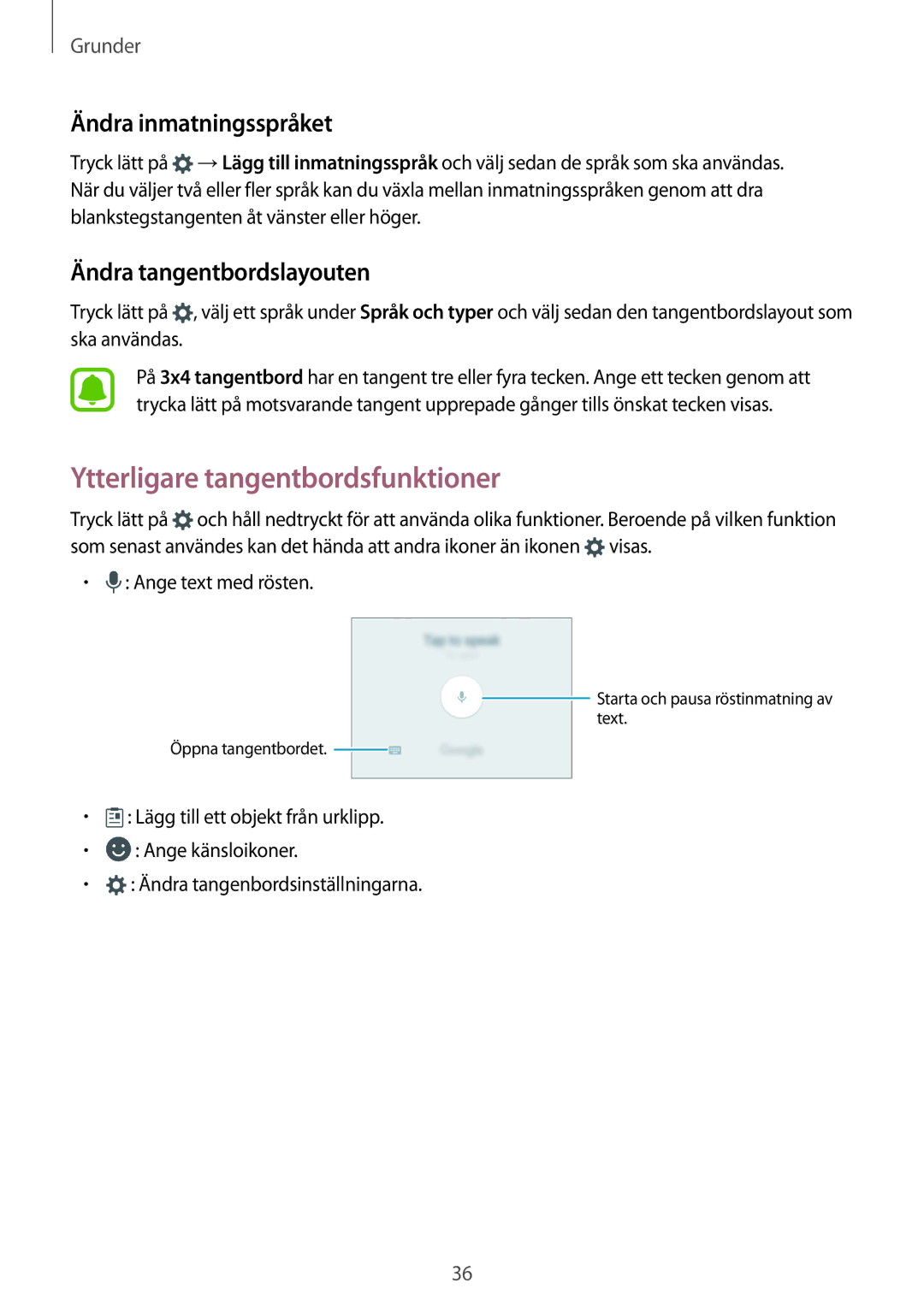 Samsung SM-G930FZWANEE manual Ytterligare tangentbordsfunktioner, Ändra inmatningsspråket, Ändra tangentbordslayouten 