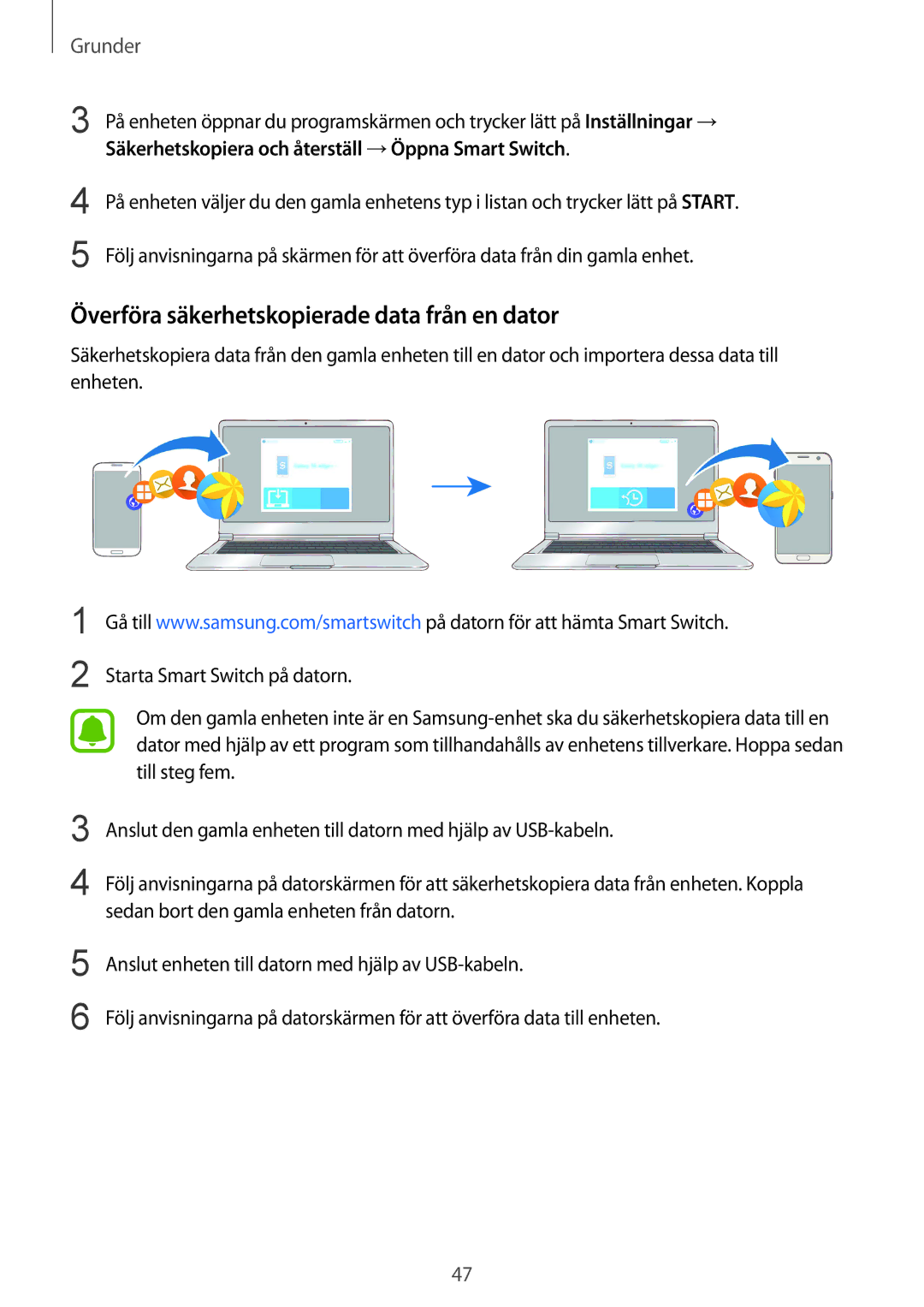 Samsung SM-G930FZSANEE, SM-G930FEDANEE, SM-G930FZWANEE, SM-G930FZKANEE manual Överföra säkerhetskopierade data från en dator 