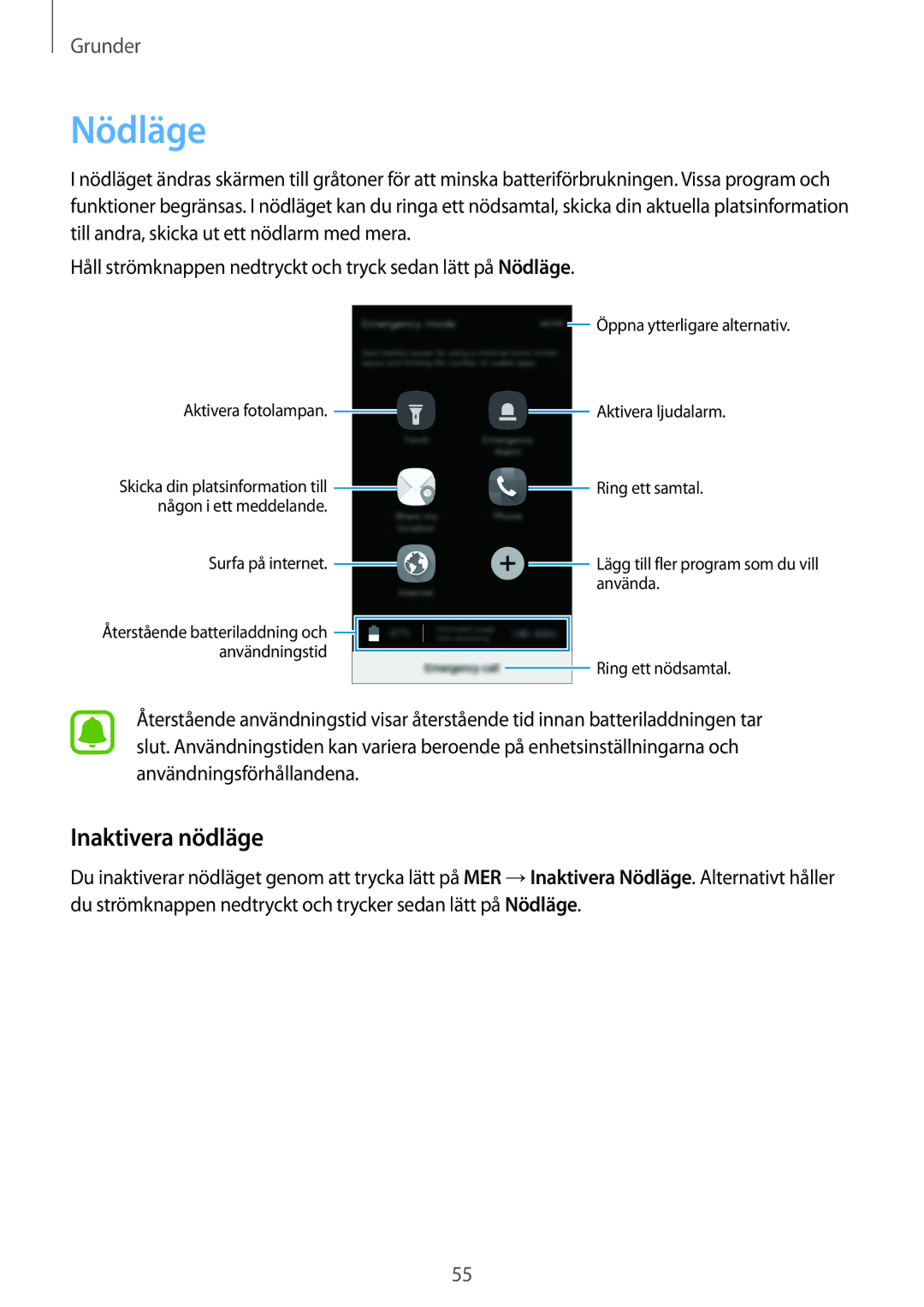 Samsung SM-G930FEDANEE, SM-G930FZWANEE, SM-G930FZSANEE, SM-G930FZKANEE, SM-G930FZDANEE manual Nödläge, Inaktivera nödläge 