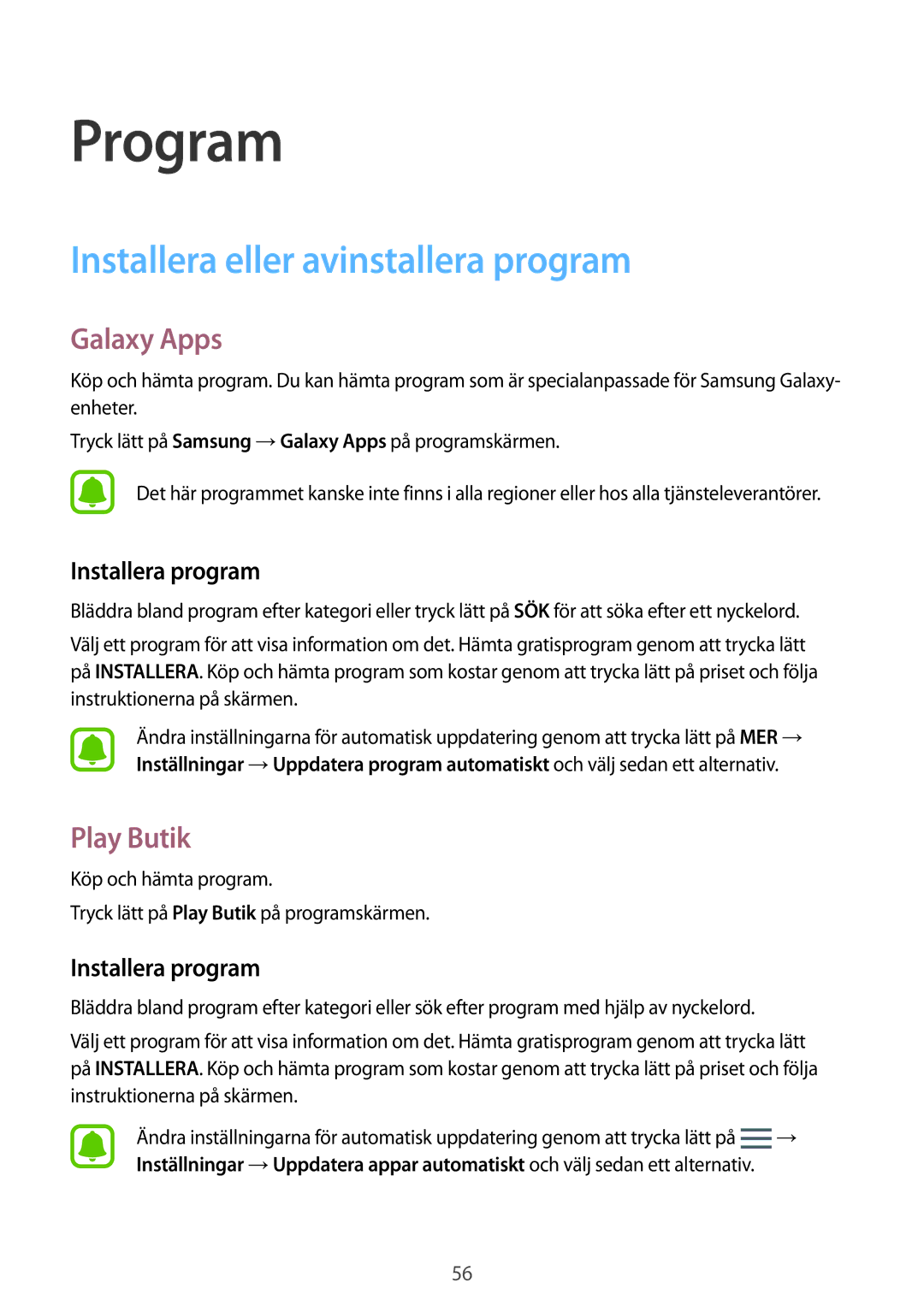 Samsung SM-G930FZWANEE, SM-G930FEDANEE Installera eller avinstallera program, Galaxy Apps, Play Butik, Installera program 