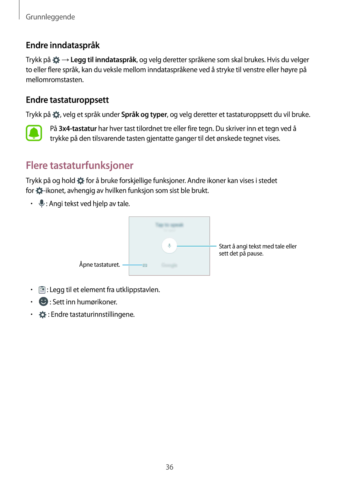 Samsung SM-G930FZWANEE, SM-G930FEDANEE, SM-G930FZSANEE Flere tastaturfunksjoner, Endre inndataspråk, Endre tastaturoppsett 