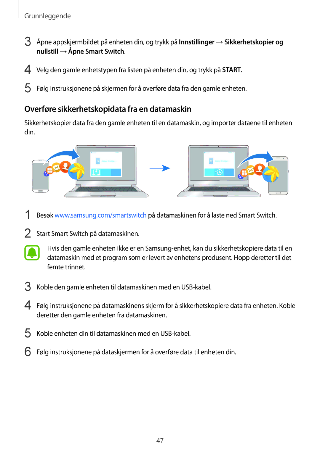 Samsung SM-G930FZSANEE, SM-G930FEDANEE, SM-G930FZWANEE, SM-G930FZKANEE manual Overføre sikkerhetskopidata fra en datamaskin 