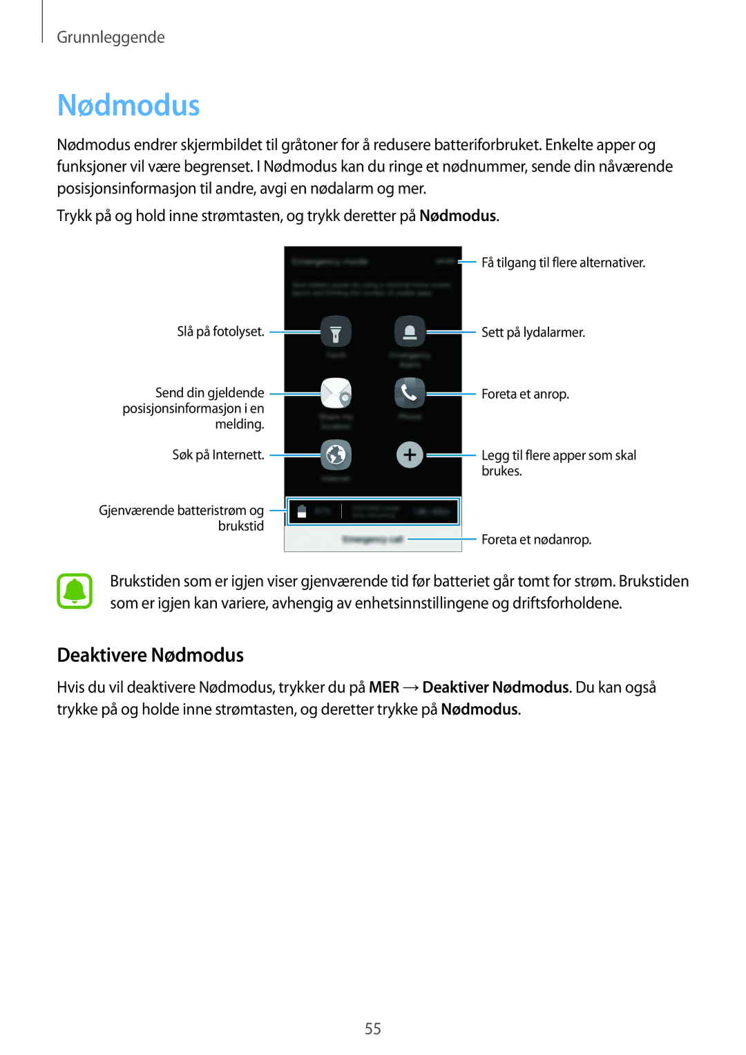 Samsung SM-G930FEDANEE, SM-G930FZWANEE, SM-G930FZSANEE, SM-G930FZKANEE, SM-G930FZDANEE manual Deaktivere Nødmodus 