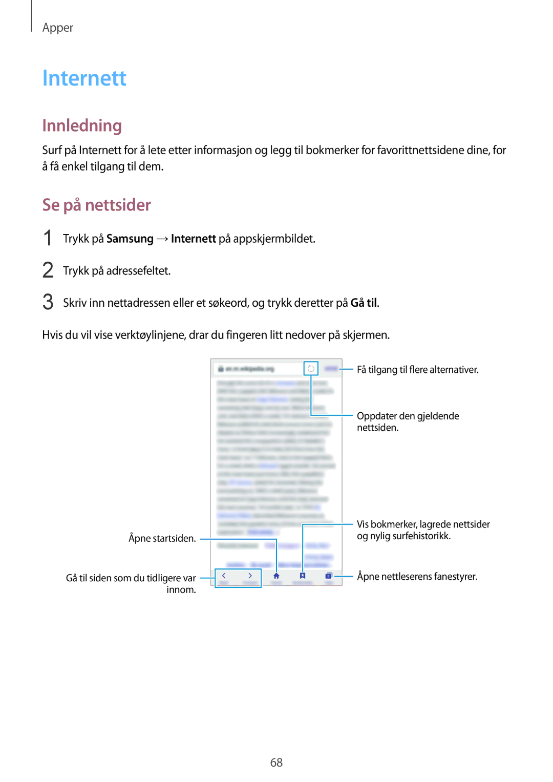 Samsung SM-G930FZKANEE, SM-G930FEDANEE, SM-G930FZWANEE, SM-G930FZSANEE, SM-G930FZDANEE manual Internett, Se på nettsider 