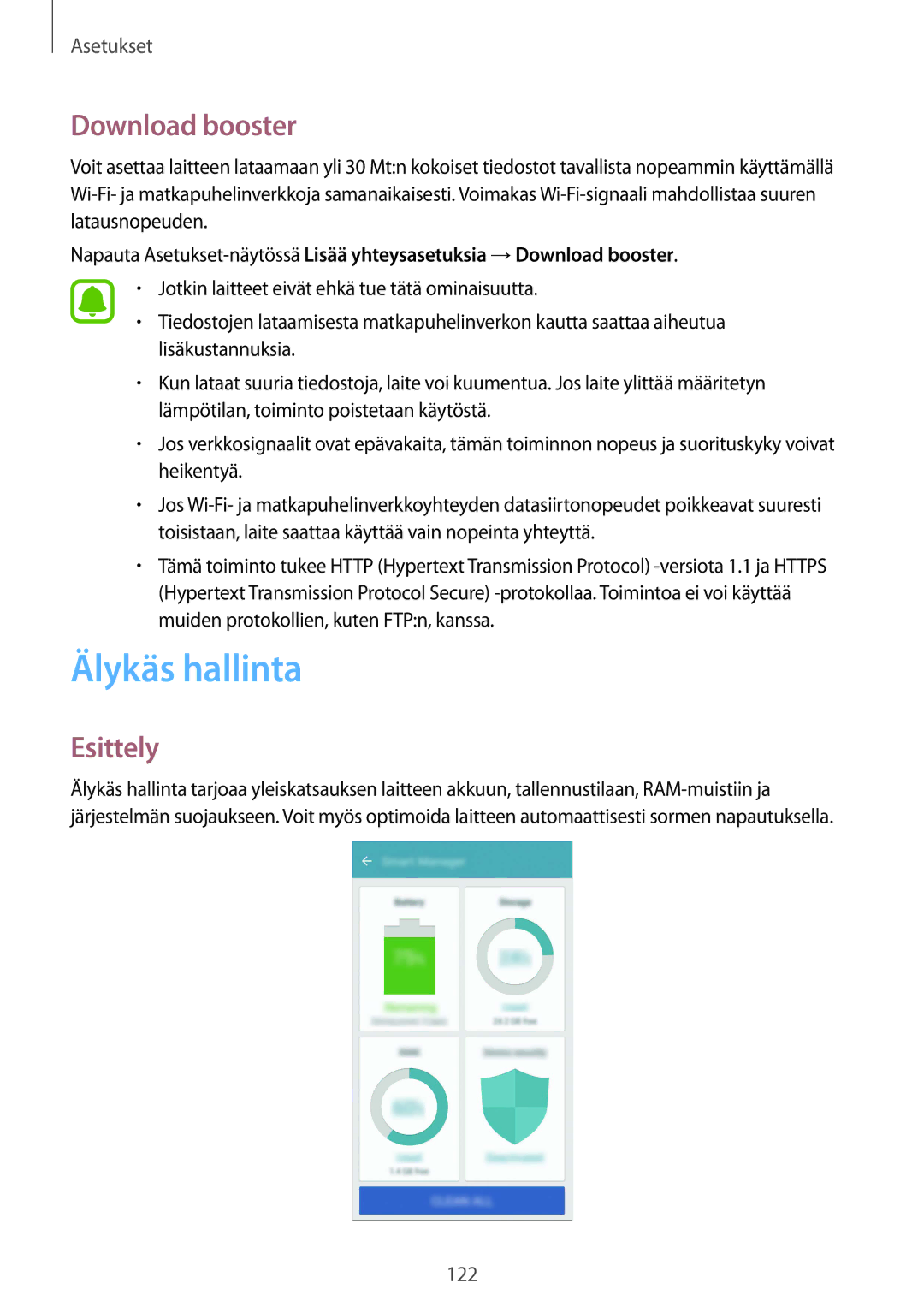 Samsung SM-G930FZSANEE, SM-G930FEDANEE, SM-G930FZWANEE, SM-G930FZKANEE, SM-G930FZDANEE manual Älykäs hallinta, Download booster 