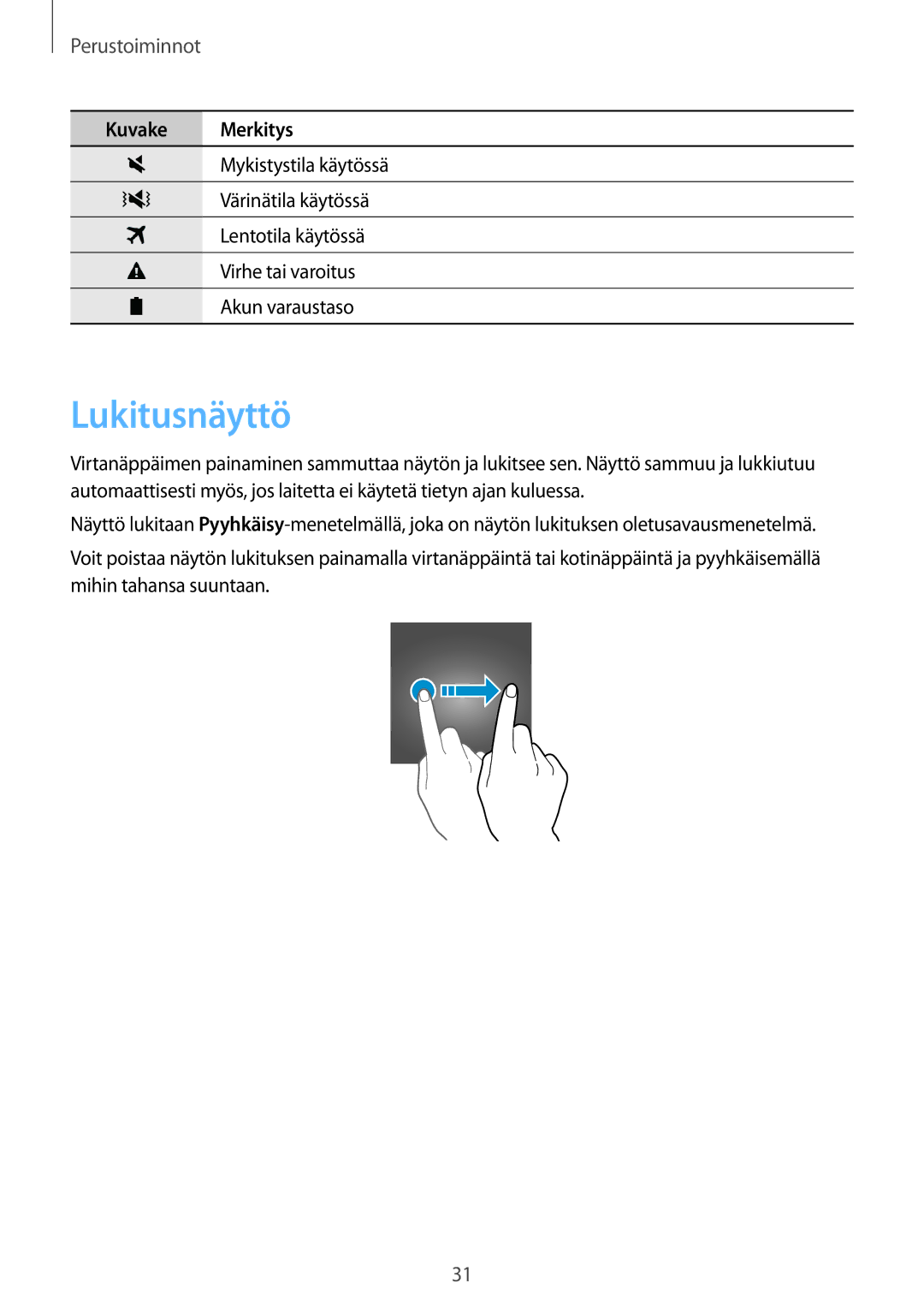 Samsung SM-G930FZWANEE, SM-G930FEDANEE, SM-G930FZSANEE, SM-G930FZKANEE, SM-G930FZDANEE manual Lukitusnäyttö 