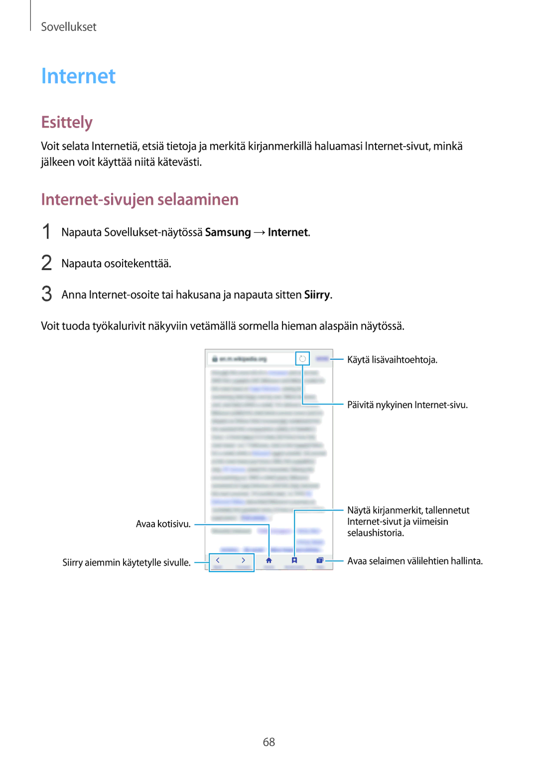 Samsung SM-G930FZKANEE, SM-G930FEDANEE, SM-G930FZWANEE, SM-G930FZSANEE, SM-G930FZDANEE manual Internet-sivujen selaaminen 