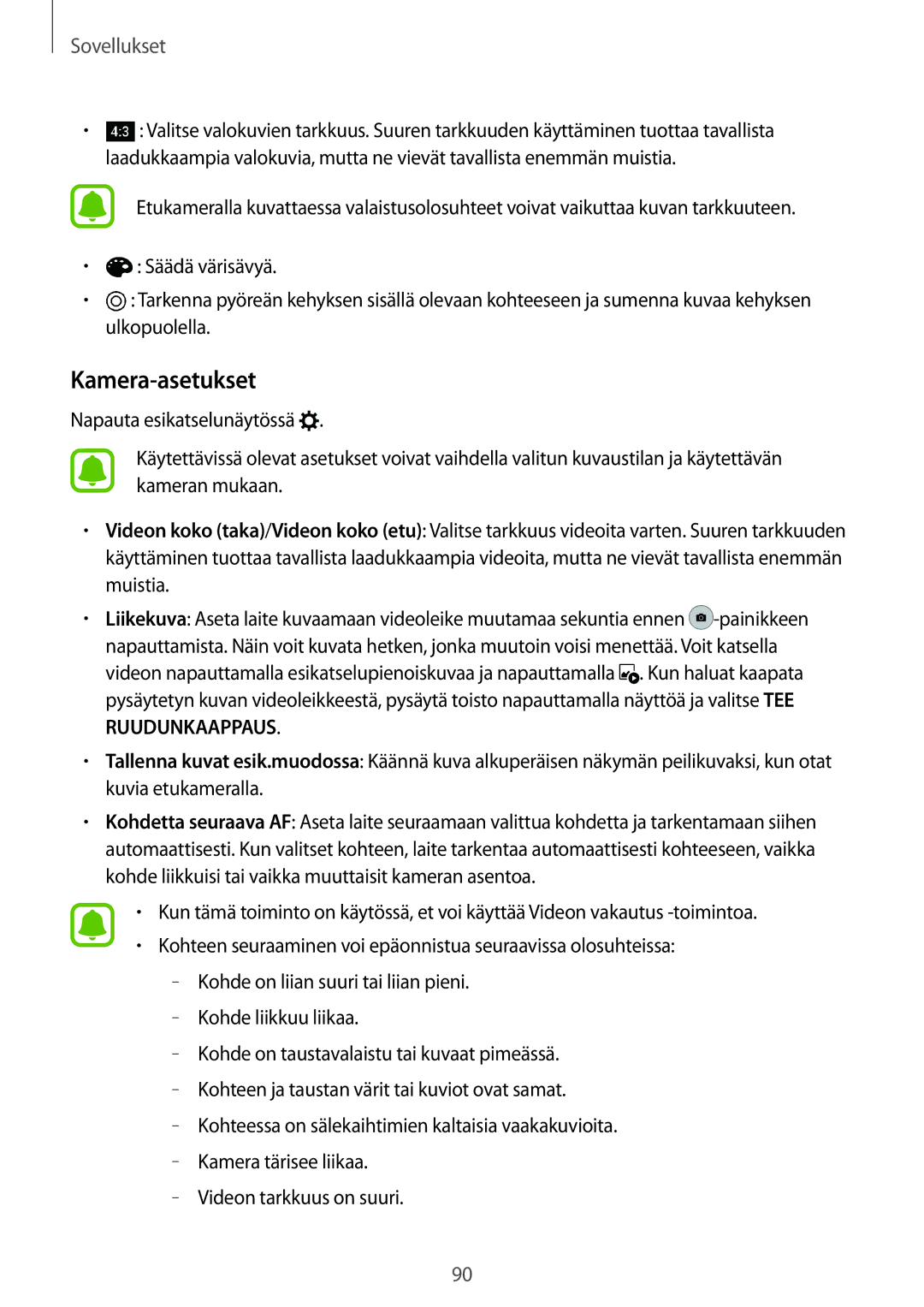 Samsung SM-G930FEDANEE, SM-G930FZWANEE, SM-G930FZSANEE, SM-G930FZKANEE, SM-G930FZDANEE manual Kamera-asetukset 