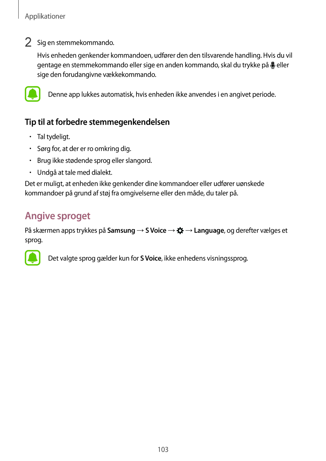 Samsung SM-G930FZKANEE, SM-G930FEDANEE, SM-G930FZWANEE manual Angive sproget, Tip til at forbedre stemmegenkendelsen 