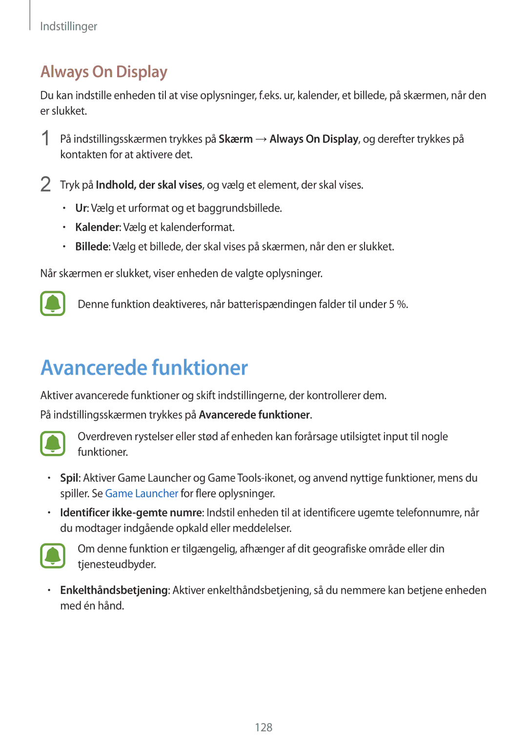 Samsung SM-G930FZKANEE, SM-G930FEDANEE, SM-G930FZWANEE, SM-G930FZSANEE manual Avancerede funktioner, Always On Display 