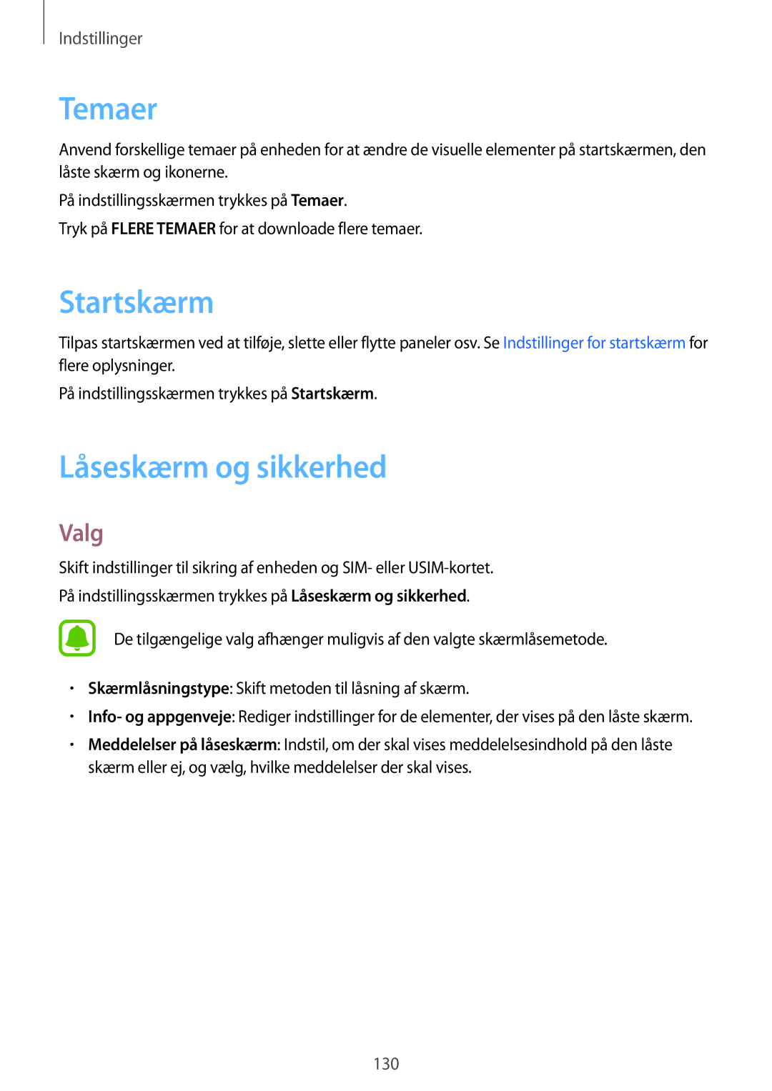 Samsung SM-G930FEDANEE, SM-G930FZWANEE, SM-G930FZSANEE, SM-G930FZKANEE, SM-G930FZDANEE manual Temaer, Låseskærm og sikkerhed 