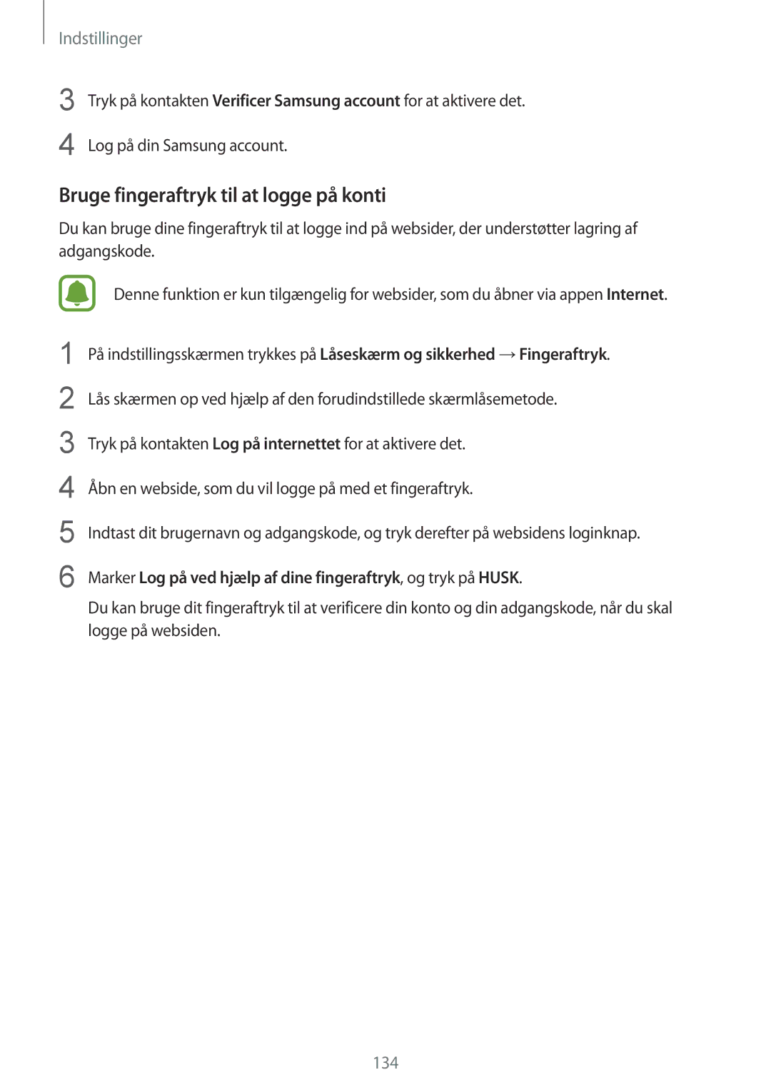 Samsung SM-G930FZDANEE, SM-G930FEDANEE, SM-G930FZWANEE, SM-G930FZSANEE manual Bruge fingeraftryk til at logge på konti 