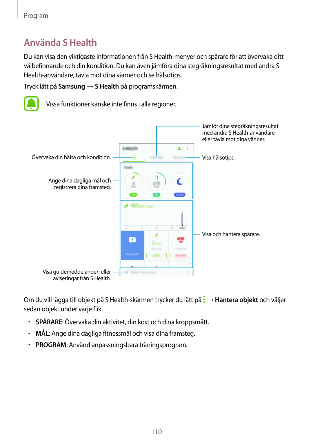 Samsung SM-G930FEDANEE, SM-G930FZWANEE, SM-G930FZSANEE, SM-G930FZKANEE Använda S Health, Övervaka din hälsa och kondition 