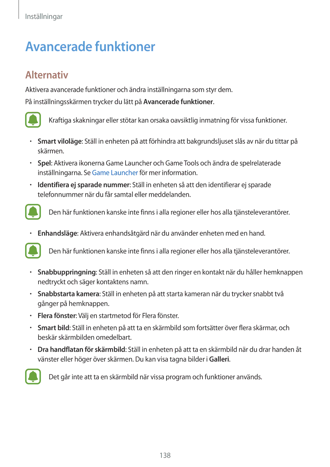 Samsung SM-G930FZKANEE, SM-G930FEDANEE, SM-G930FZWANEE, SM-G930FZSANEE, SM-G930FZDANEE manual Avancerade funktioner, Alternativ 