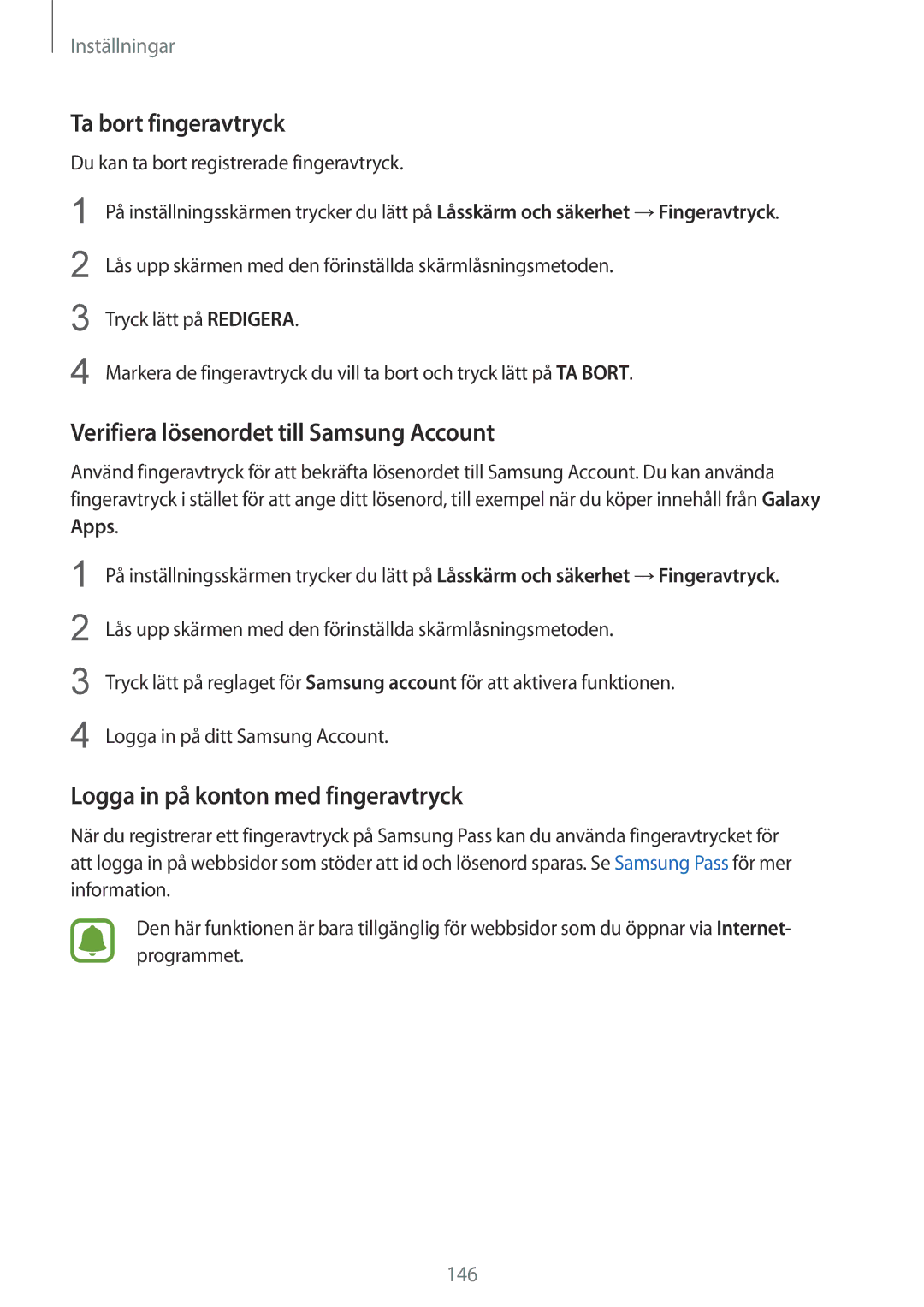 Samsung SM-G930FZWANEE, SM-G930FEDANEE, SM-G930FZSANEE Ta bort fingeravtryck, Verifiera lösenordet till Samsung Account 