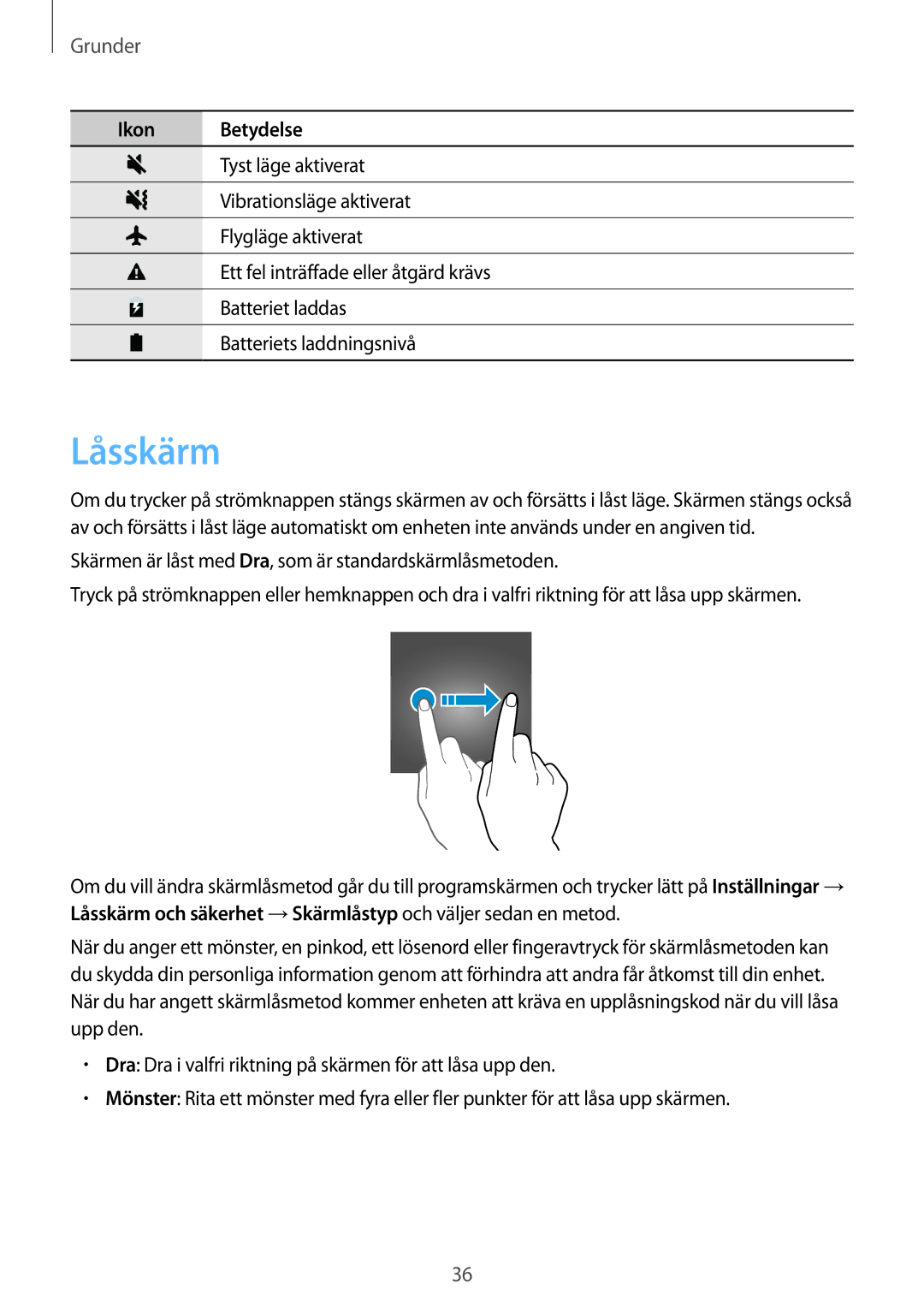 Samsung SM-G930FZWANEE, SM-G930FEDANEE, SM-G930FZSANEE, SM-G930FZKANEE, SM-G930FZDANEE manual Låsskärm 