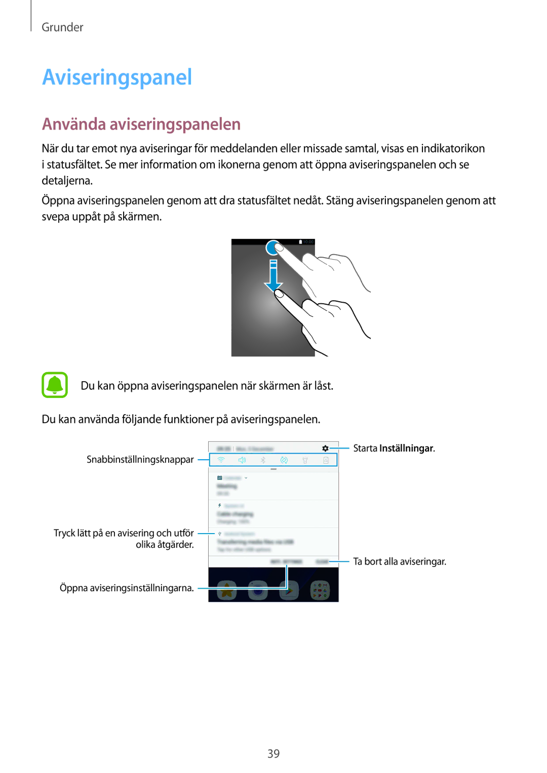 Samsung SM-G930FZDANEE, SM-G930FEDANEE, SM-G930FZWANEE, SM-G930FZSANEE manual Aviseringspanel, Använda aviseringspanelen 