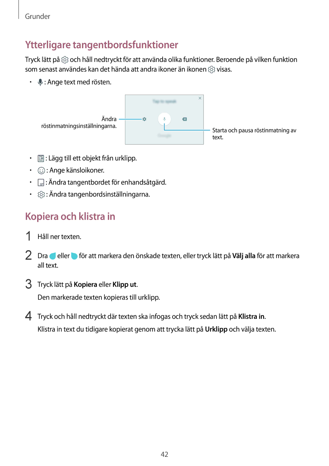 Samsung SM-G930FZSANEE, SM-G930FEDANEE, SM-G930FZWANEE manual Ytterligare tangentbordsfunktioner, Kopiera och klistra 