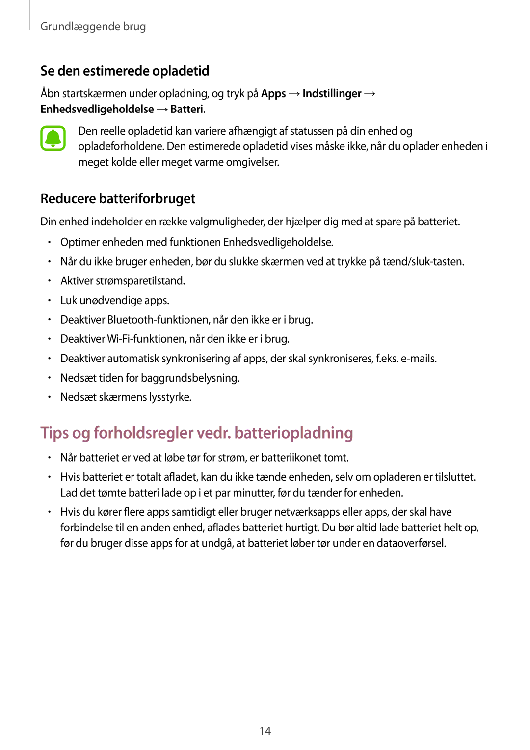 Samsung SM-G930FZDANEE, SM-G930FEDANEE manual Tips og forholdsregler vedr. batteriopladning, Se den estimerede opladetid 