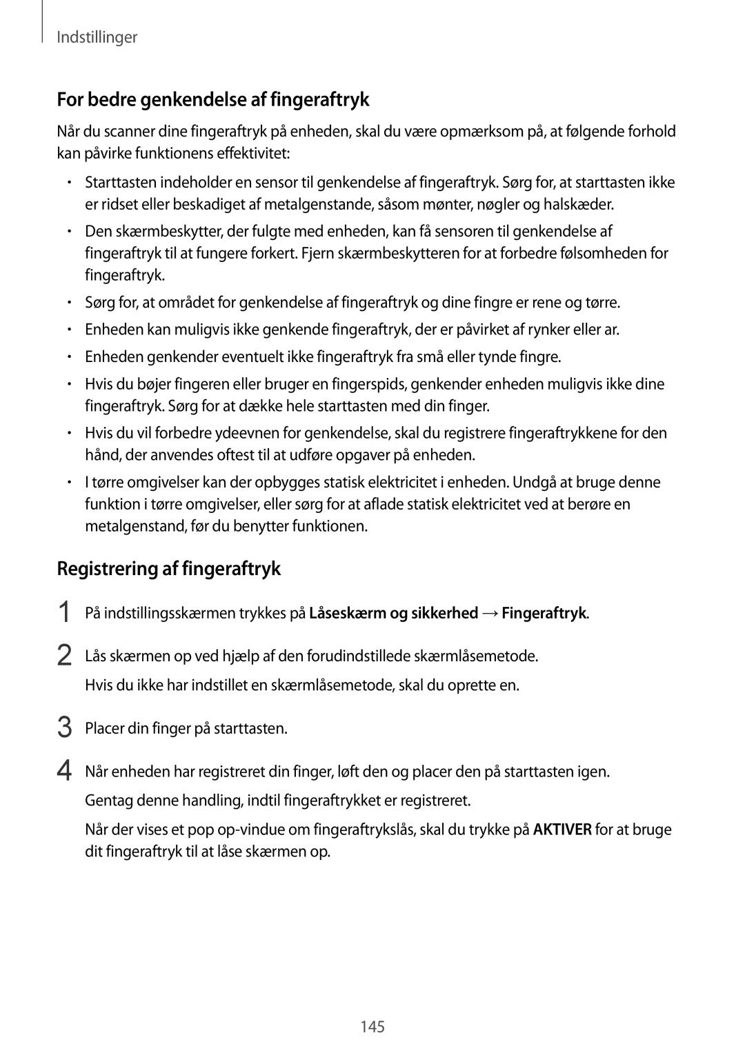Samsung SM-G930FEDANEE, SM-G930FZWANEE, SM-G930FZSANEE For bedre genkendelse af fingeraftryk, Registrering af fingeraftryk 