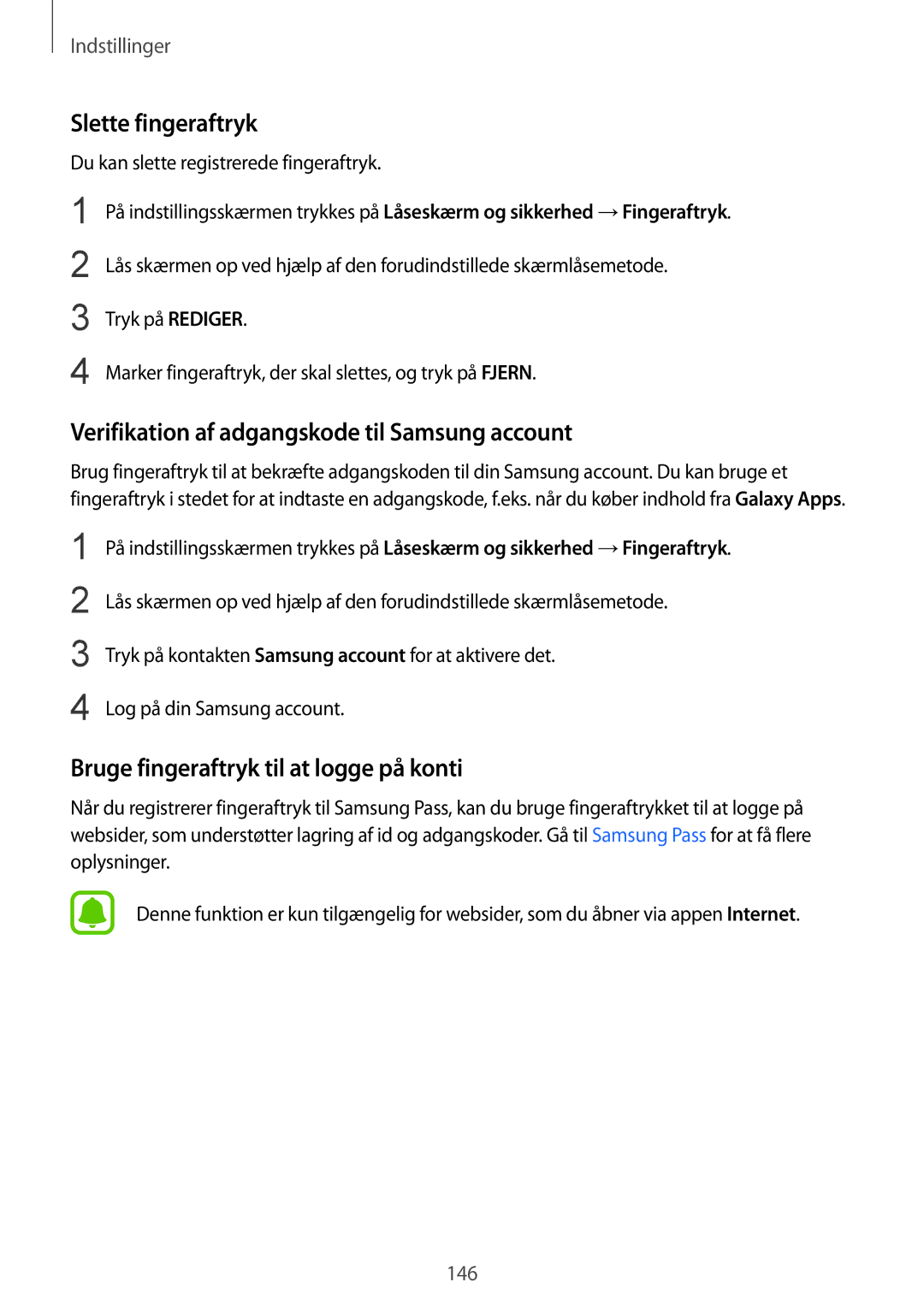 Samsung SM-G930FZWANEE, SM-G930FEDANEE, SM-G930FZSANEE Slette fingeraftryk, Verifikation af adgangskode til Samsung account 