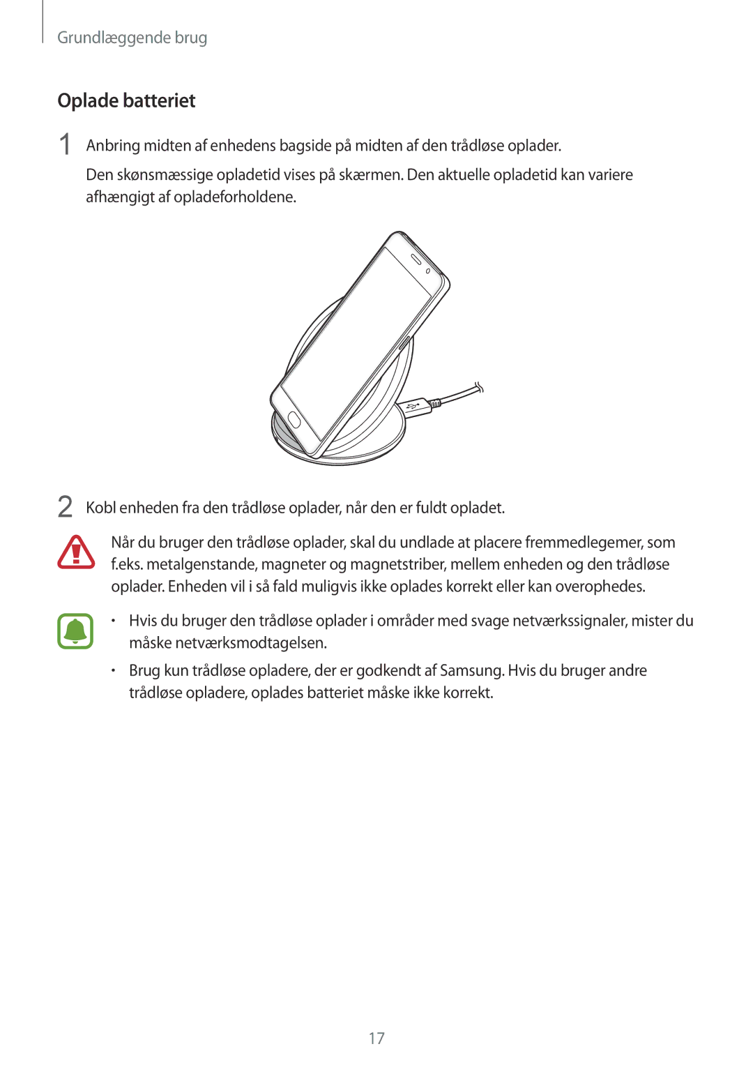 Samsung SM-G930FZSANEE, SM-G930FEDANEE, SM-G930FZWANEE, SM-G930FZKANEE, SM-G930FZDANEE manual Oplade batteriet 