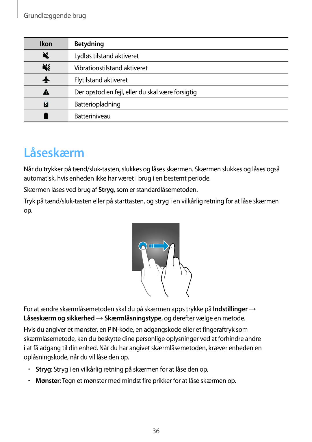 Samsung SM-G930FZWANEE, SM-G930FEDANEE, SM-G930FZSANEE, SM-G930FZKANEE, SM-G930FZDANEE manual Låseskærm 