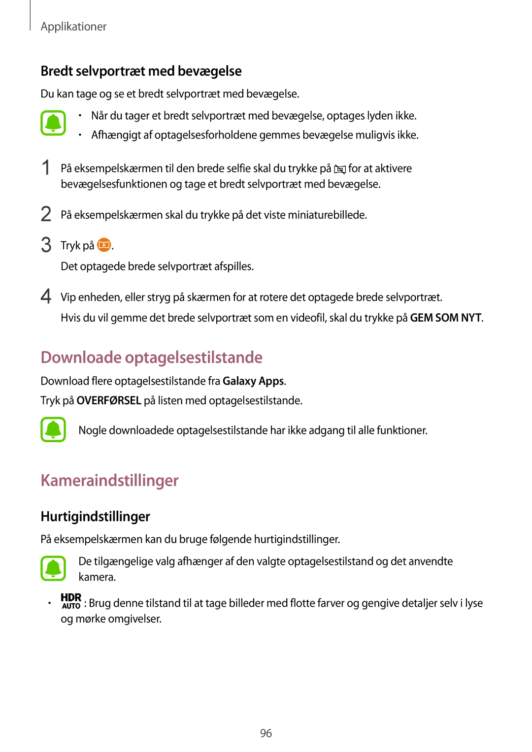 Samsung SM-G930FZWANEE, SM-G930FEDANEE Downloade optagelsestilstande, Kameraindstillinger, Bredt selvportræt med bevægelse 