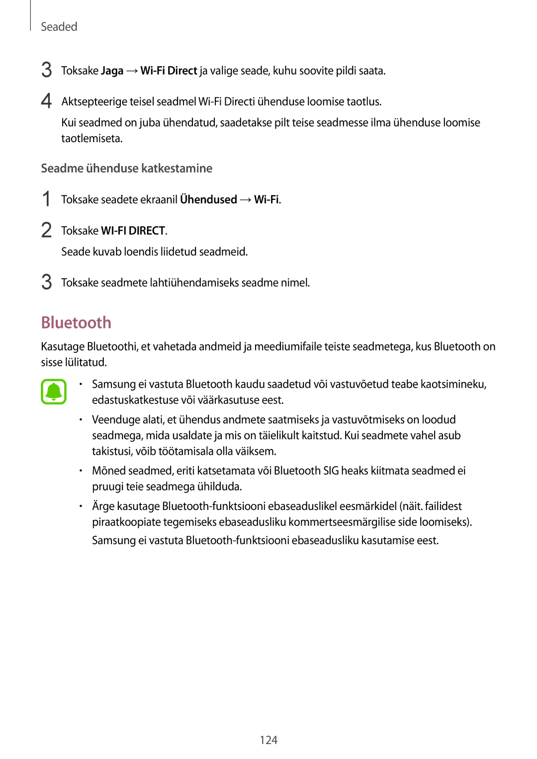 Samsung SM-G930FZDASEB manual Bluetooth, Seadme ühenduse katkestamine 