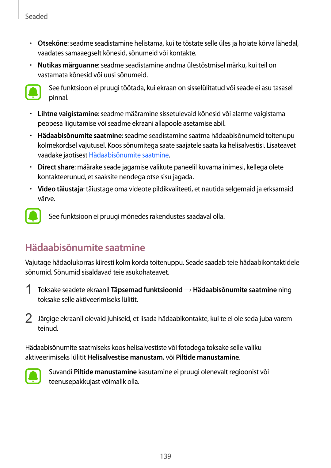 Samsung SM-G930FZDASEB manual Hädaabisõnumite saatmine 